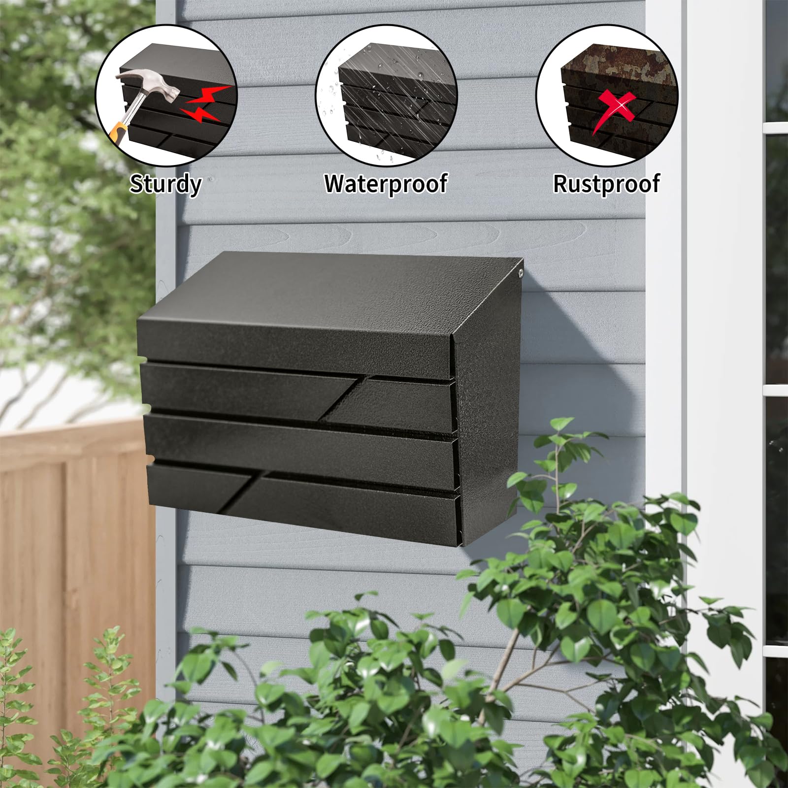 Mail Holder Large Capacity Wall Mount Mailbox For House, With Flag Kit