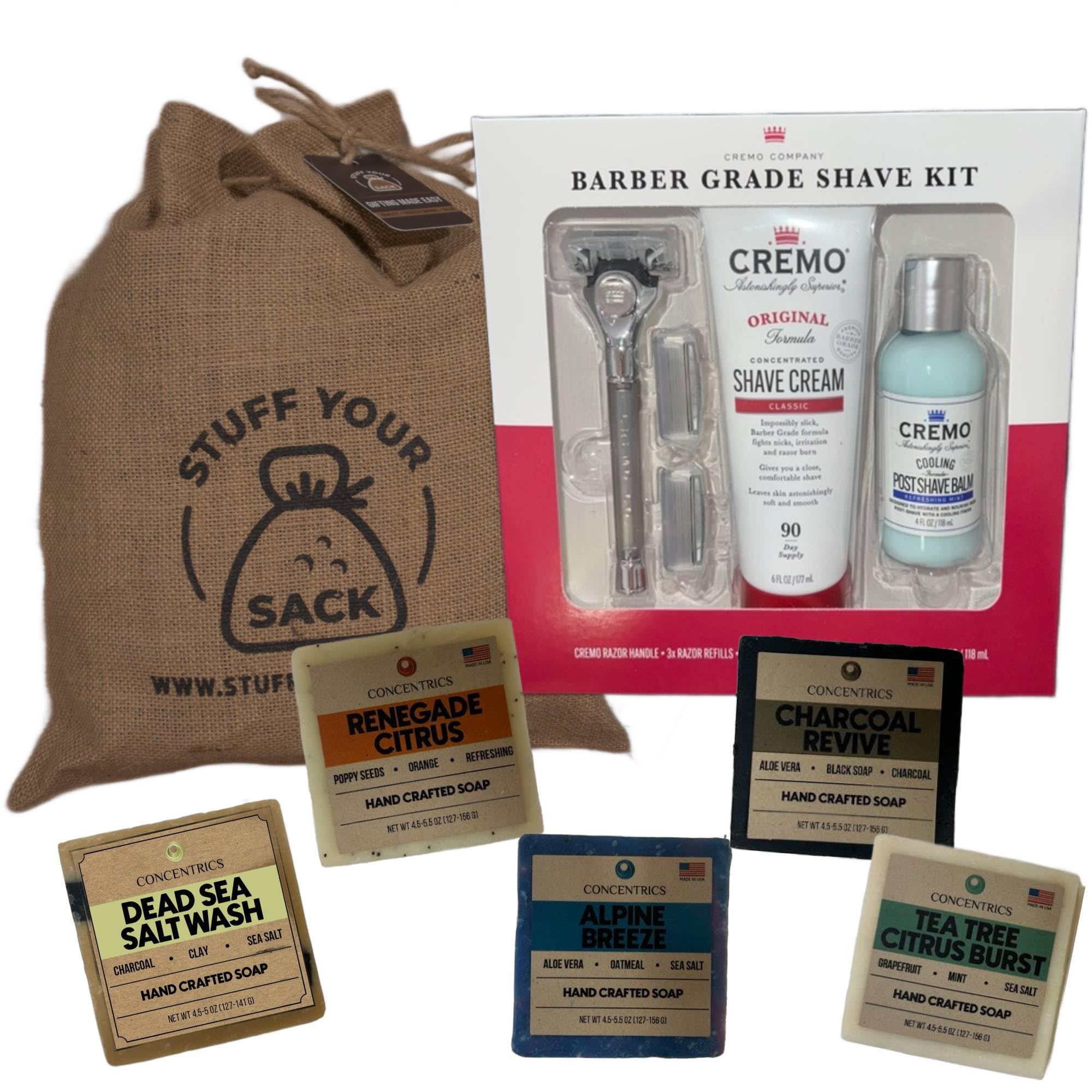 Father's Day Men's Shaving Kit and Care Package, Gift Set for him with Handmade Soap and Barber Tools