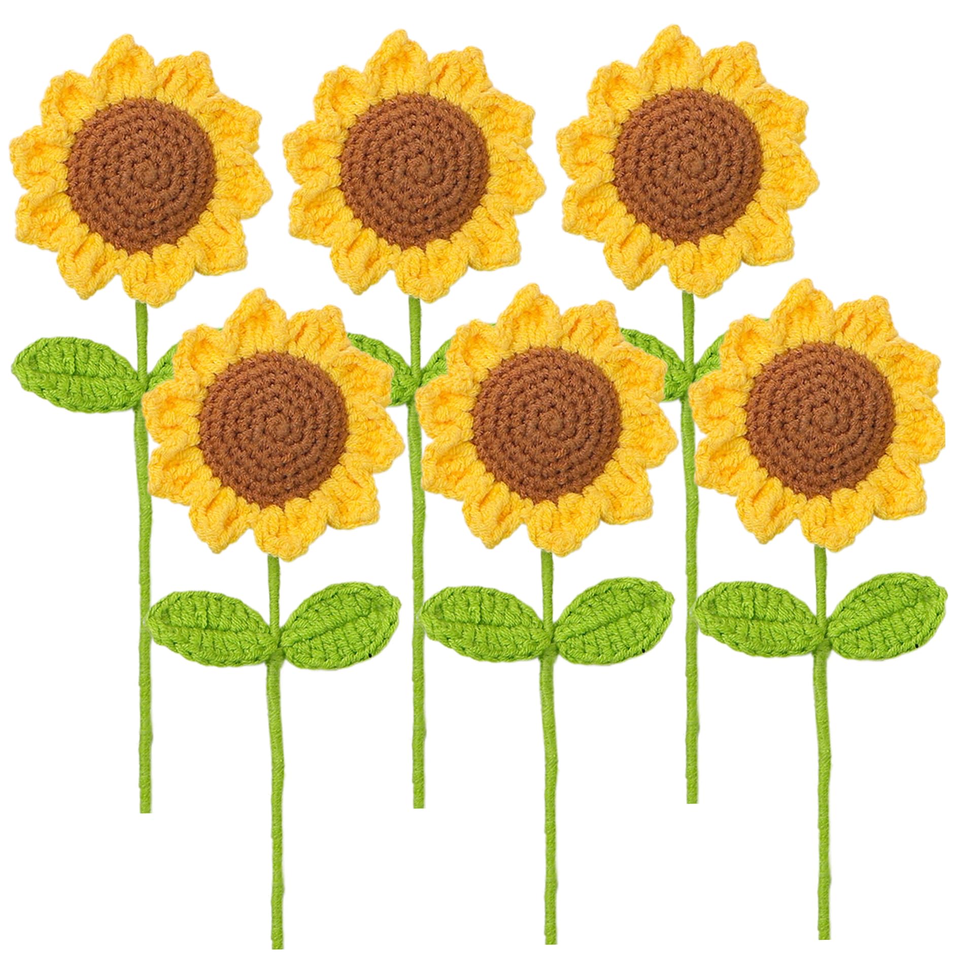 Flores de ganchillo artesanales con plantas de textura suave y girasoles de punto para sal&oacute;n