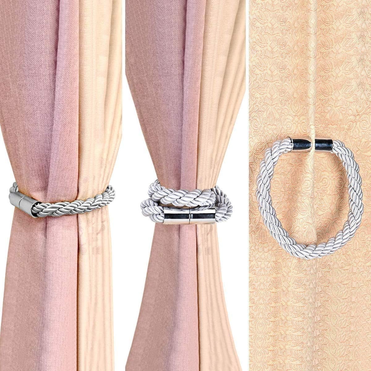 Curtain Straps,Curtain Buckle,Curtain Tie Back,2 Pack Magnetic Curtain Tiebacks 20 inch Curtain Holder Curtain Drapes Clips Rope Holdbacks for Home Office Decoration Window Treatment (Gold) ( Color :