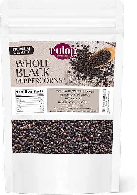 Rulop Black Peppercorn 500g - Gourmet Black Peppercorn - Black Peppercorns for Grinders, Packed in Resealable Pouch to Maintain Freshness