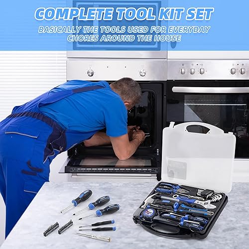 Miniatura 6 de Juego de herramientas de 46 piezas, kit de reparación manual portátil básico para el hogar con estuche de almacenamiento de plástico