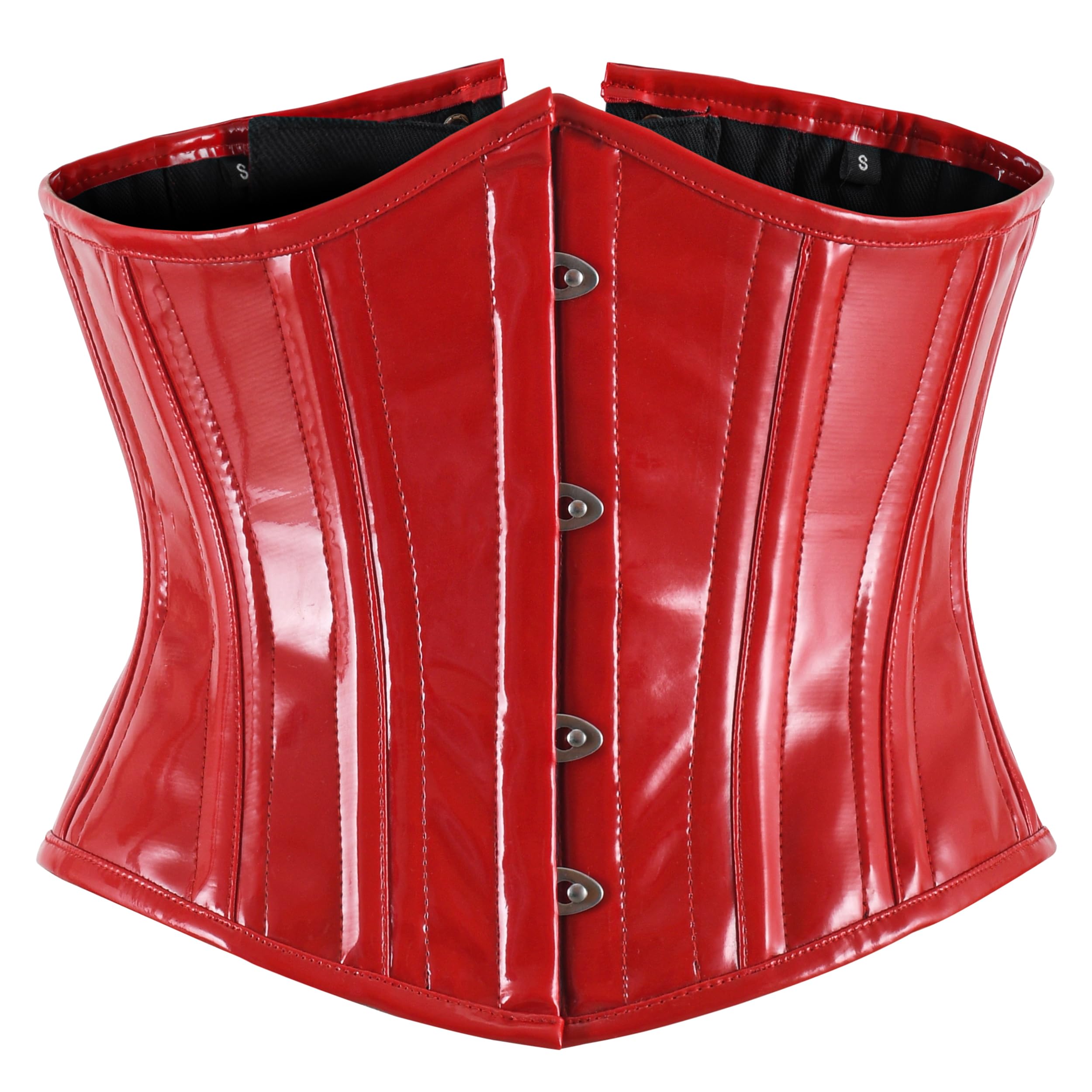 BIDMOOR Underbust Corset 2 Layer Steel Boned Corset Heavy Duty Waist Trainer, Hourglass Body Shaper, Red-pvc, XXXL