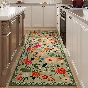 Runner Rug for Hallways Kitchen Rug Non Slip 2'x 6' Washable Rugs with Rubber Backing Soft Floral Carpet Runner for Hallways, Kitchen, Laundry, Bedroom, Bathroom(Green)