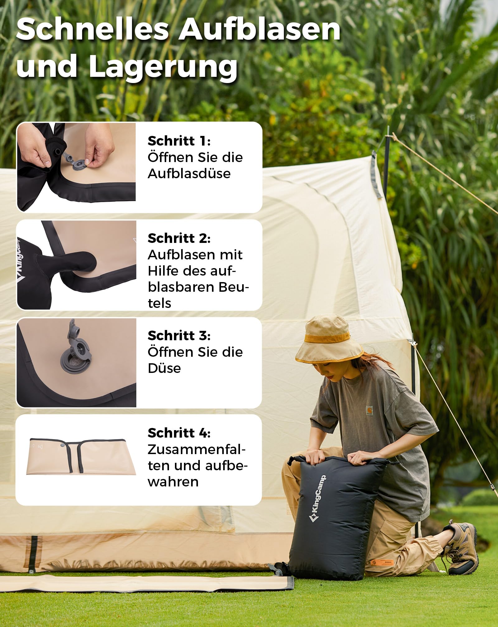 KingCamp Isomatte Camping 500KG Belastbar Aufblasbare Matratze 5cm Dicke Hohe Elastizität Stummschalten Bequem Luftmatratze 1 Person für Outdoor Camping/Tumbling/Yoga/Fitness 200x75x5cm