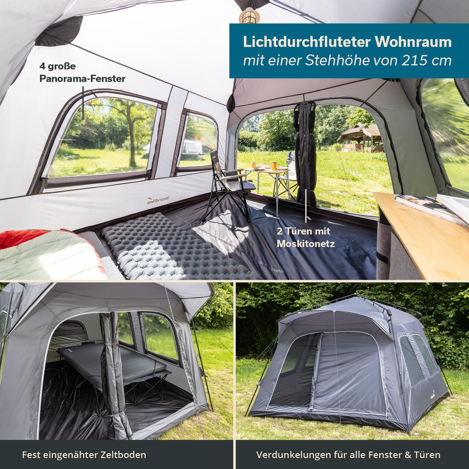 Skandika Zelt Hognes 4 Protect Quick-Start | Pop Up Campingzelt für 4 Personen, Steilwandzelt, einfacher Aufbau, wasserdicht, UPF 50+, Moskitonetz, Tunnelzelt | Hauszelt, Festivalzelt, Camping Outdoor