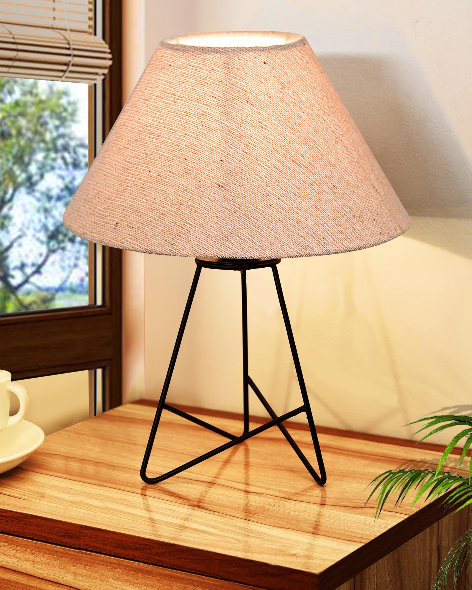 Homesake® Retro Matt Black Down to the Wire Metal Table Lamp with Fabric Shade, Bedside Lamp Gift Housewarming Home Living Room, Shade (Jute Cone)