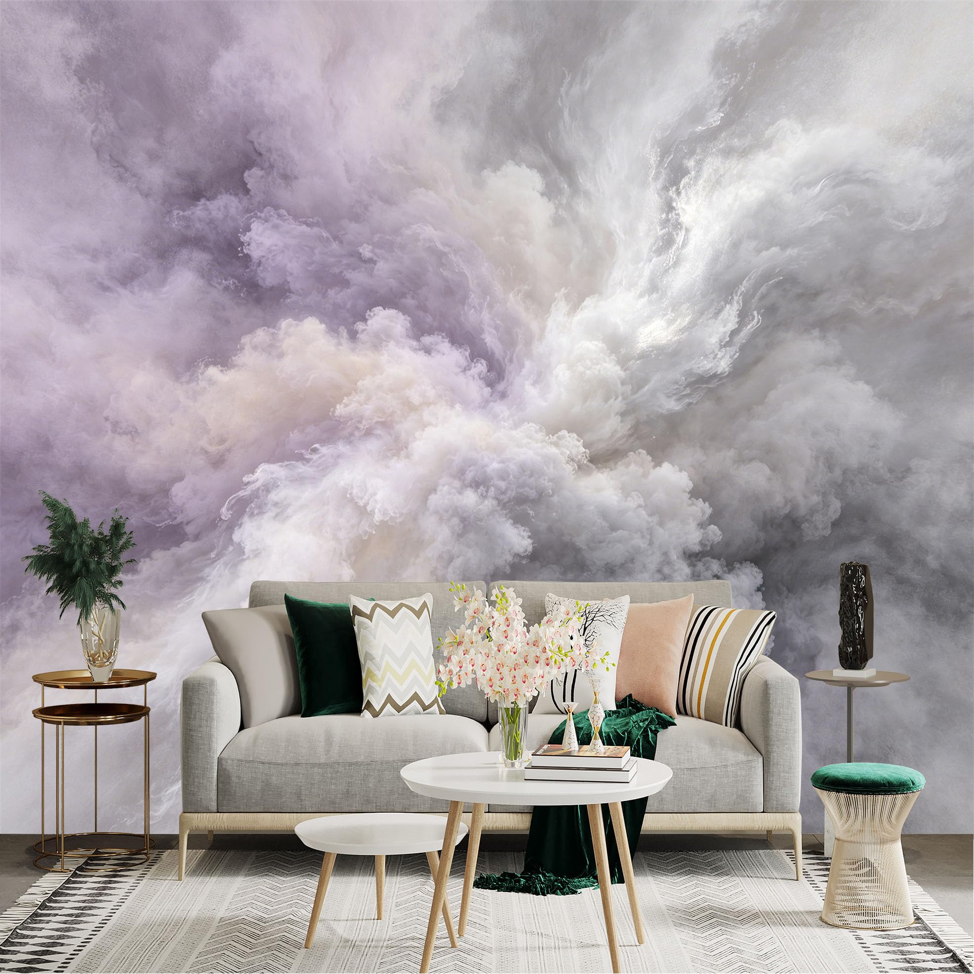 Lnzczhyre Dbh260521326 Custom Size Wall Sticker Mural， Abstract Soft Purple Clouds， Dreamy Misty Smoke， Ethereal Atmospheric Sky， For Wall Decoration， Peelandstick Wall Decals.