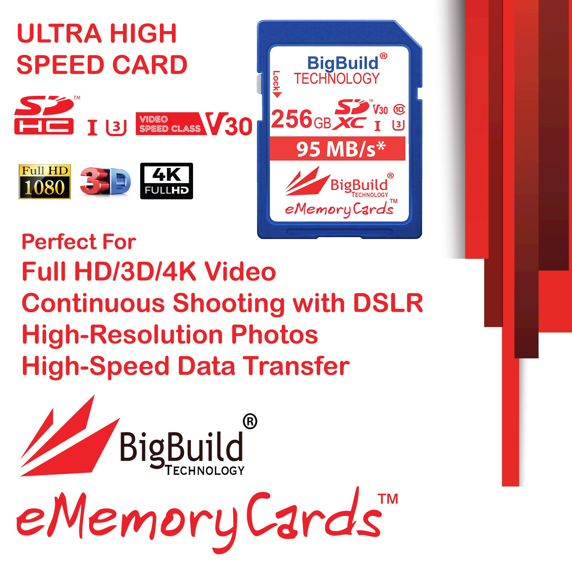 256GB Ultra Fast U3 SDXC 95MB/s Scheda di memoria compatibile con Sony Alpha ZVE10, ZVE10L, 7 III, ILCE7M3B.CEC Fotocamera
