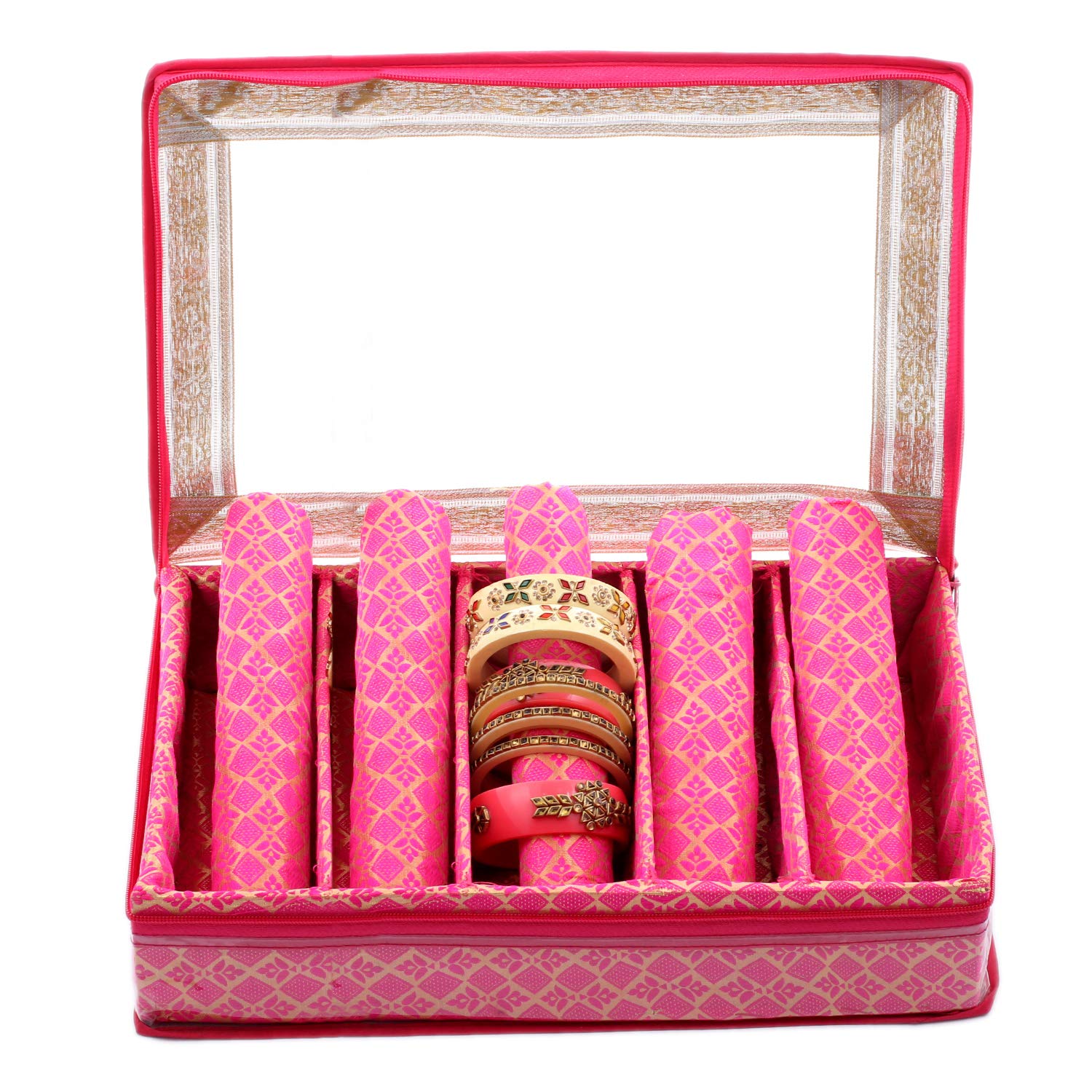Brocade Hardboard Five Rod Bangle Box (Pink) - CTKTC42025