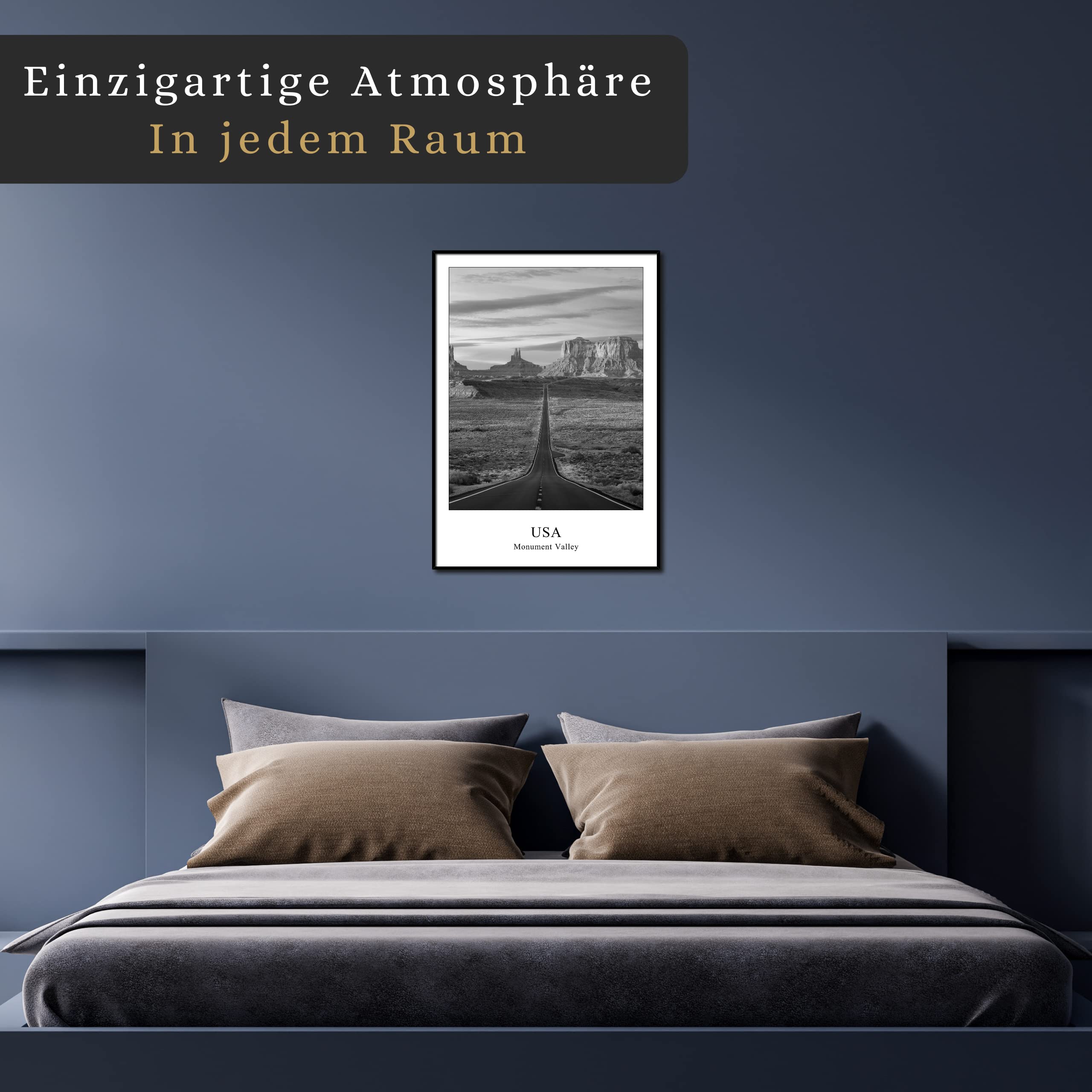 daazoo Wandbild Monument Valley | gerahmtes Bild Rahmenbild | USA Hochebene Utah Arizona Filmkulisse Tafelberg Felstürme Natur | Bild schwarzweiss schwarz weiß mit Rahmen | 50 x 70 cm