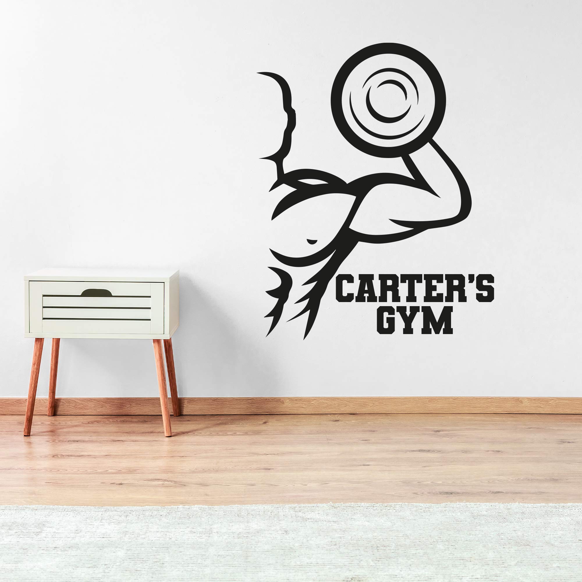 Personalised Gym Muscle Weight Wall Sticker Art Home Decal Mural (60cm Height x 45cm Width)