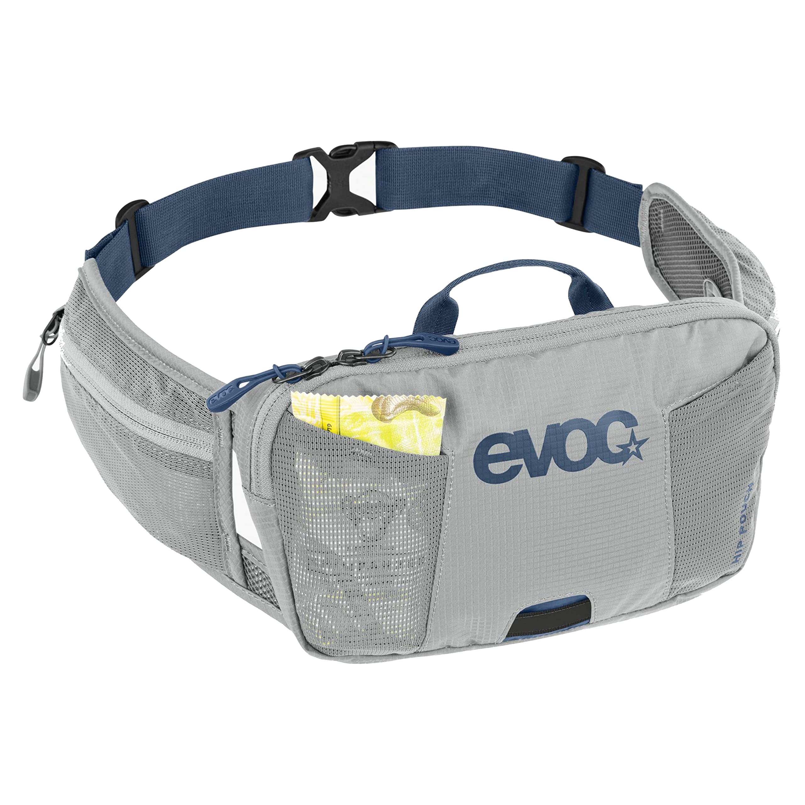 EVOC HIP POUCH 1 borsa, marsupio, marsupio per tour in bicicletta e percorsi (capacità 1 l, AIR PAD SYSTEM per un comfort ottimale, 2 tasche sulla cintura, 2 tasche aggiuntive), grigio pietra
