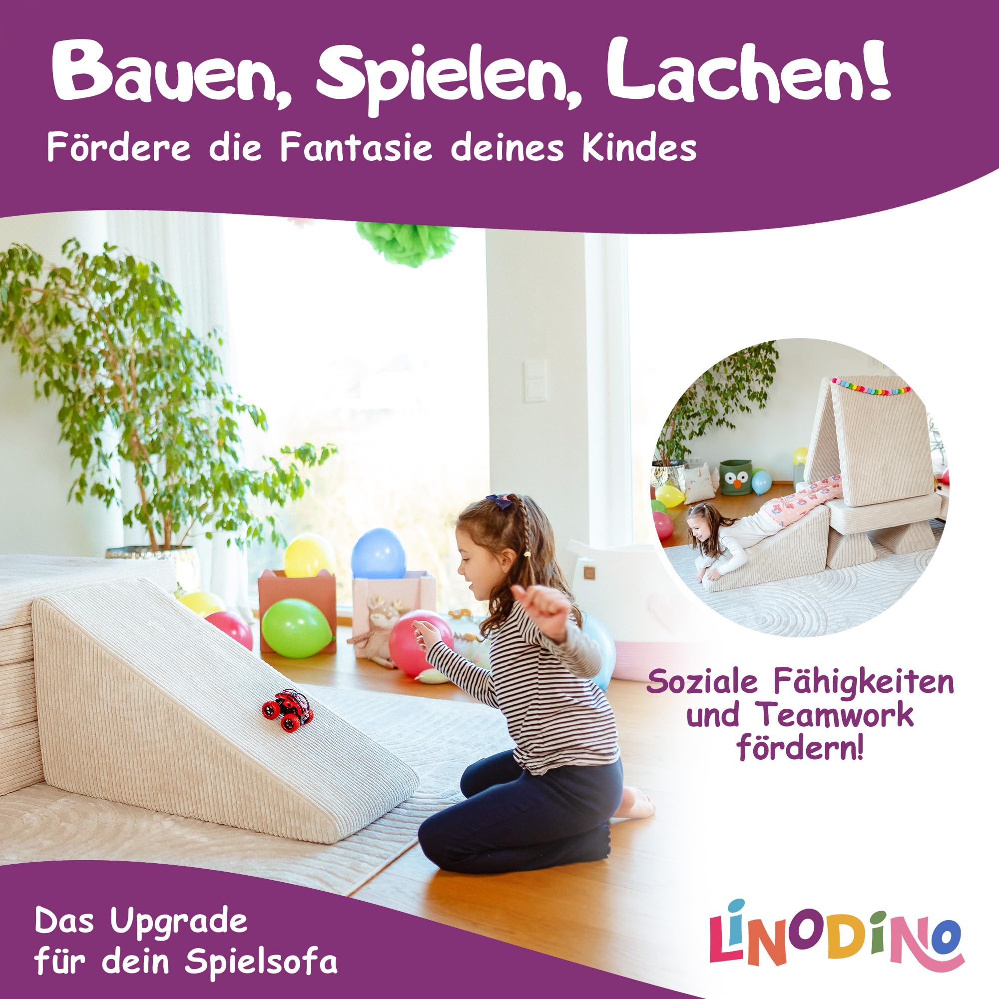 Linodino Ri-Ra-Rutsch Rutsche Spielsofa Add-on Erweiterungs-Bauteil für aktives Spielen Klettern Bewegung Delfingrau