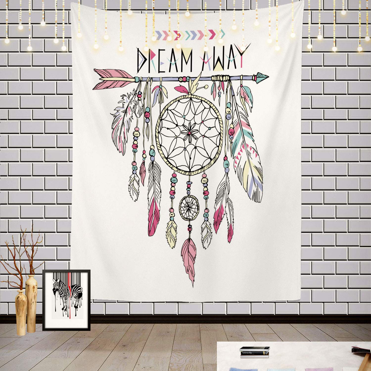 Batmerry Native American Tapestry, Bohemian Ethnic Dream Catcher with Feathers and Colorful Picnic Mat Hippie Trippy Tapestry Wall Art Meditation Decor for Bedroom Living Room,59.1 x 51.2 Inches,Dream