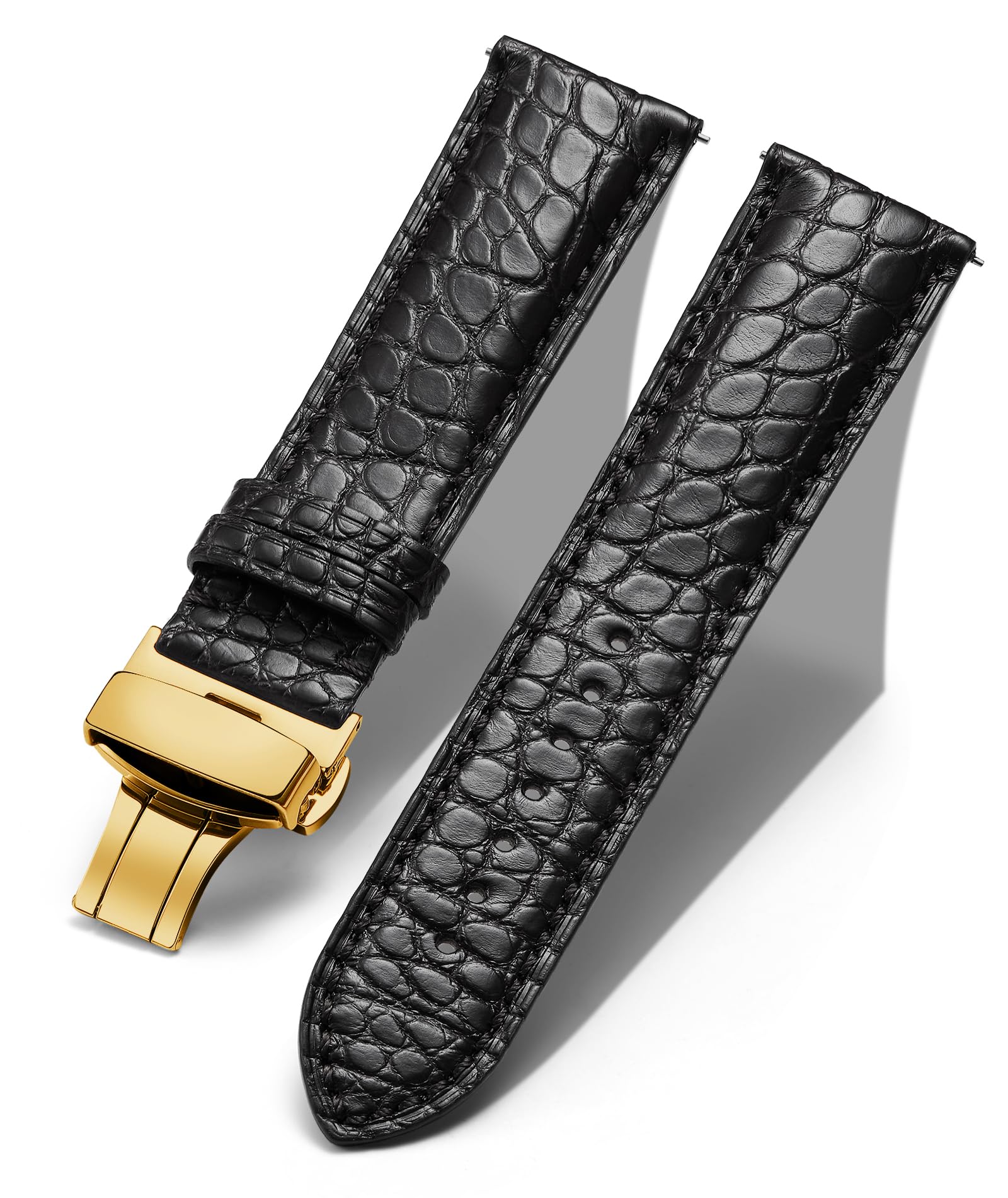 BINLUN Correa Reloj de Cuero Correas Piel de Cocodrilo Relieve para Hombre Mujer 18 mm 19 mm 20 mm 21 mm 22 mm Hebilla Plegable de Liberación Rápida Moda Clásica Artesanal