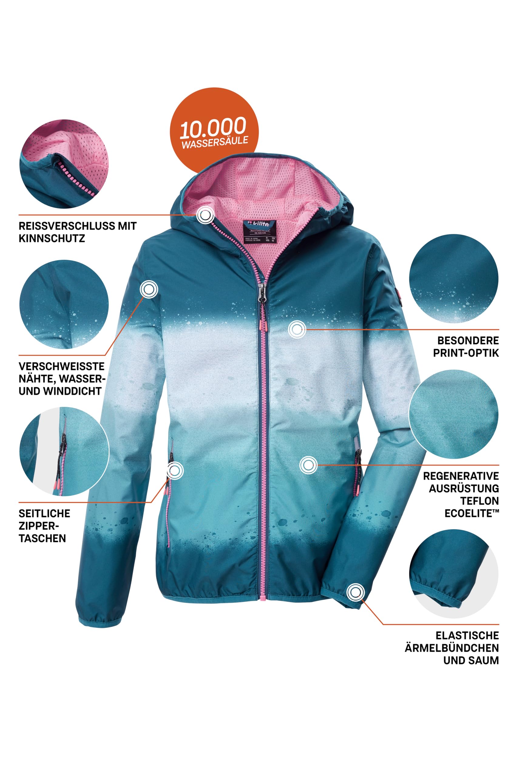 Killtec Mädchen Kos 155 Grls Jckt Funktionsjacke/Regenjacke wasserdicht mit Kapuze