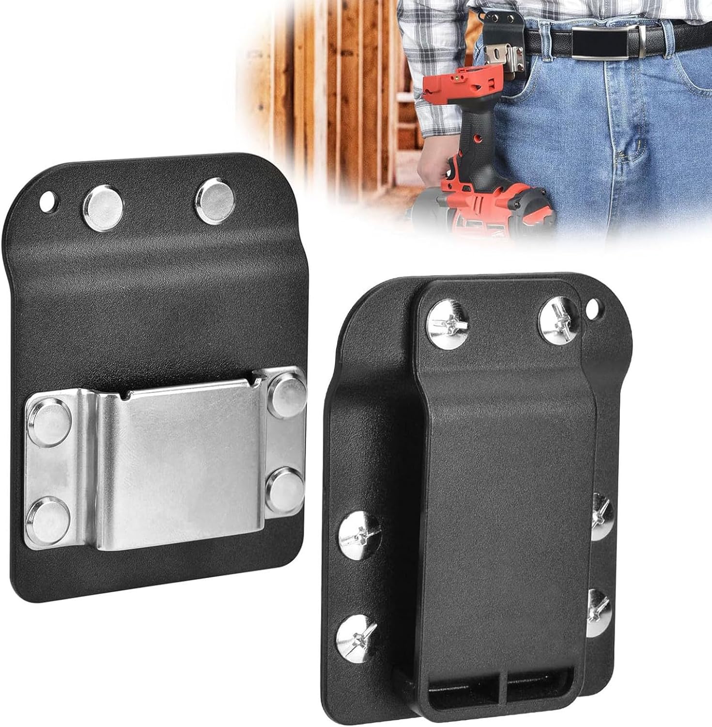 Extended Length Drill Belt Holder Stainless Steel Hook for Electric Drill, Tape Measure, Hand Tools, Power Tools, Belt Portable Clamp