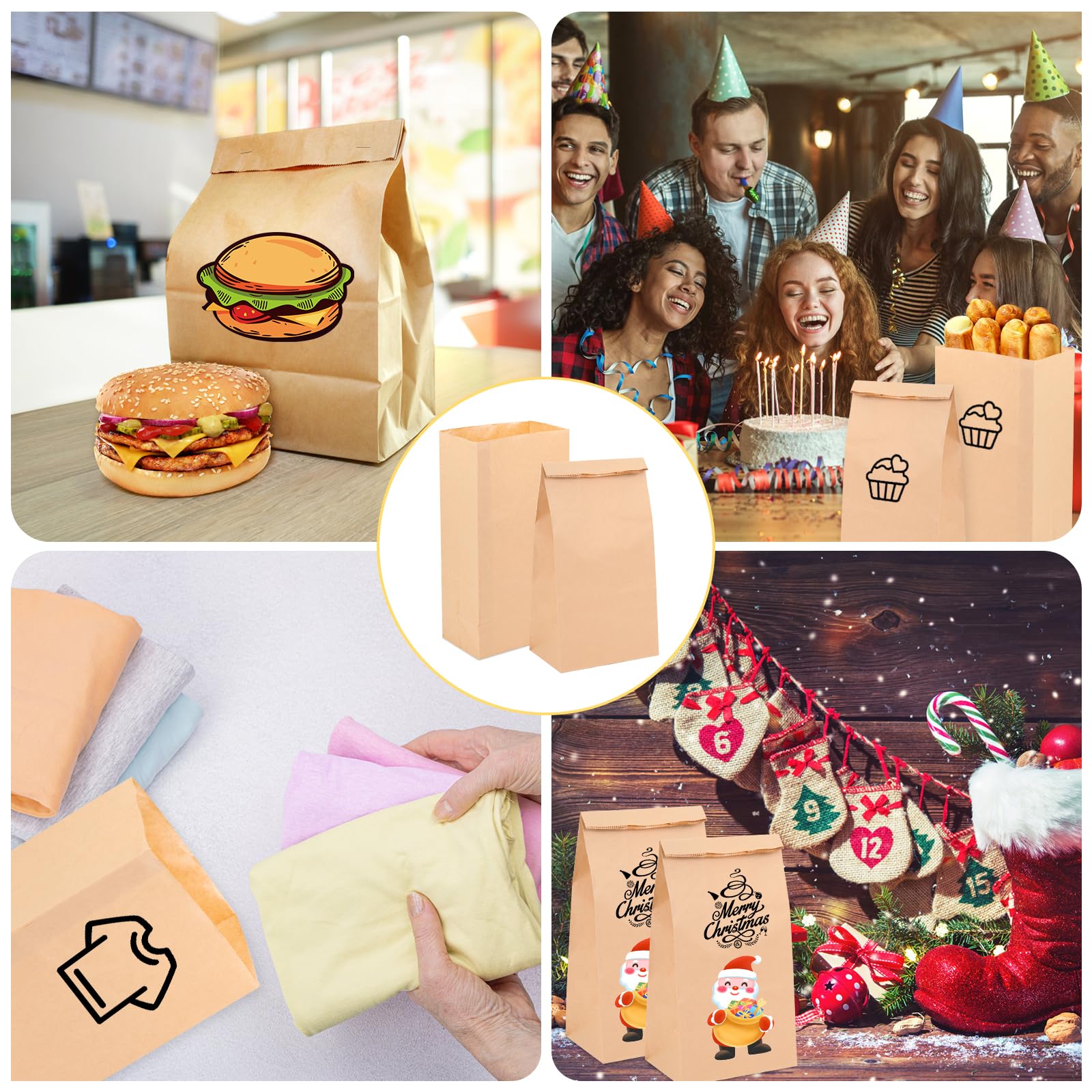 Bieiyhe 20 Pezzi Sacchetti Carta Kraft 20x12.5x30 cm Alimenti, Pane, Regalo, Asporto, Confetti e Ortofrutta