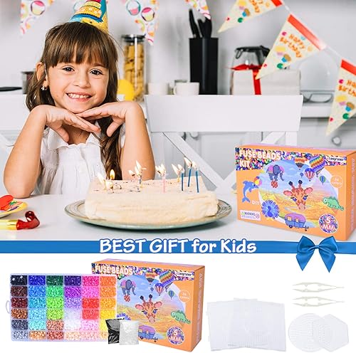 Miniatura 7 de Longruner 10000 - Kit de cuentas fusibles de 36 colores de 0.197 pulgadas, juguetes de manualidades para niños con 4 tableros de clavijas, papel de