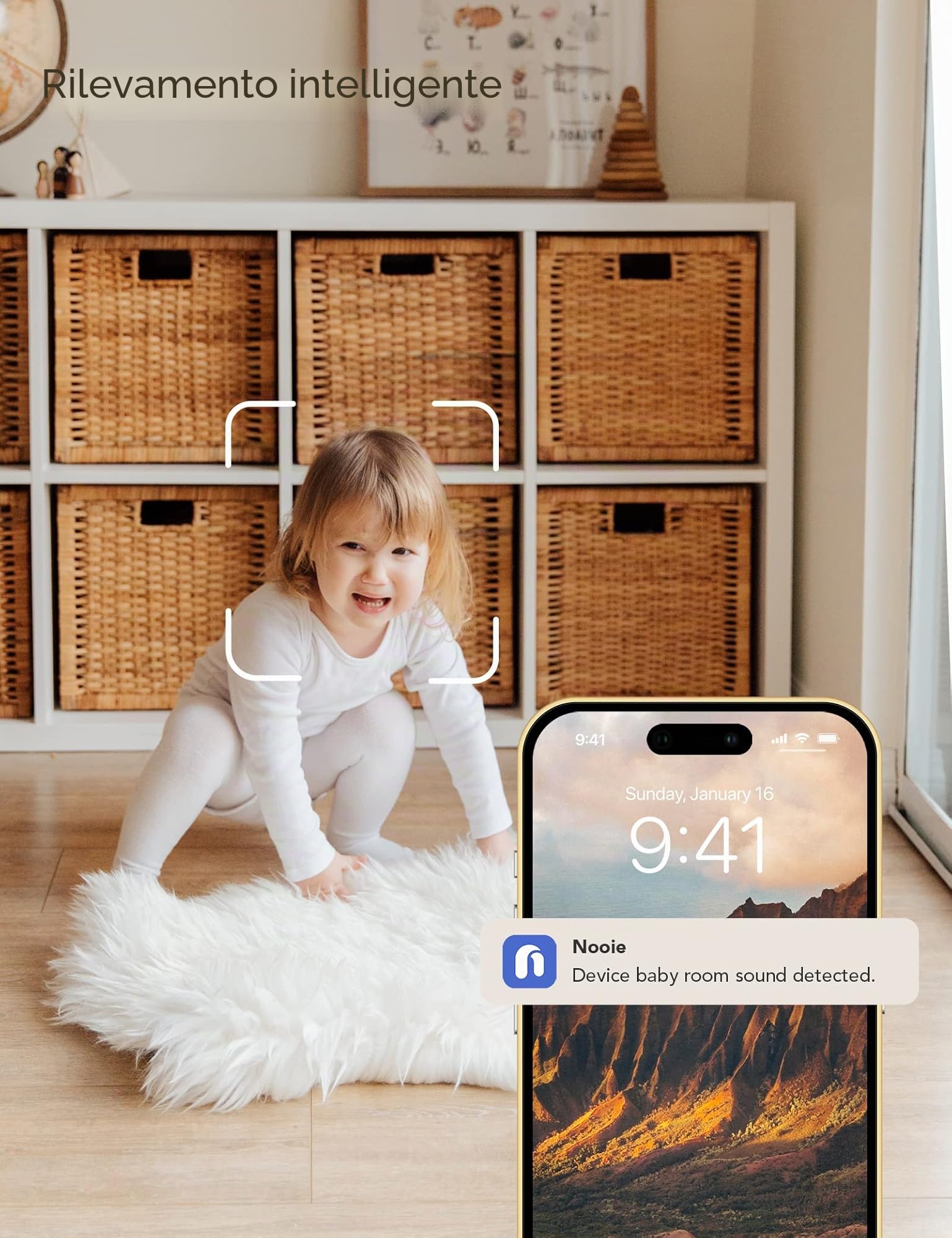 [Esclusiva Amazon] Nooie 2K Baby Monitor con Micro SD Card, Visione Notturna Rilevazione di Movimento e Suono 2.4G WiFi, per Baby Nanny Anziani e Monitoraggio Animali Domestici, Funziona con Alexa