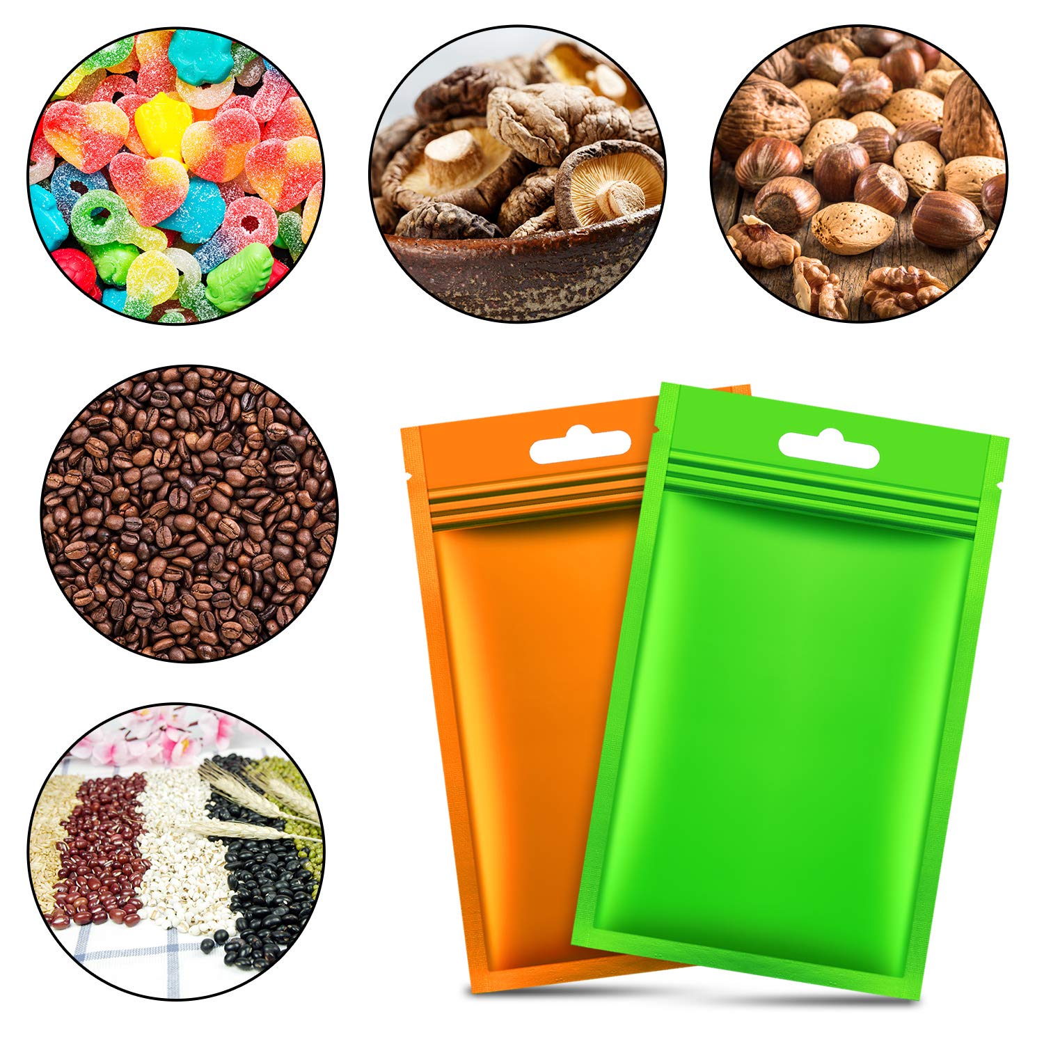 200 piezas de bolsas Mylar Zip Lock. Bolsas de papel de aluminio, plano metálico Mylar Foil plano, bolsas ZipLock de almacenamiento de alimentos. 4