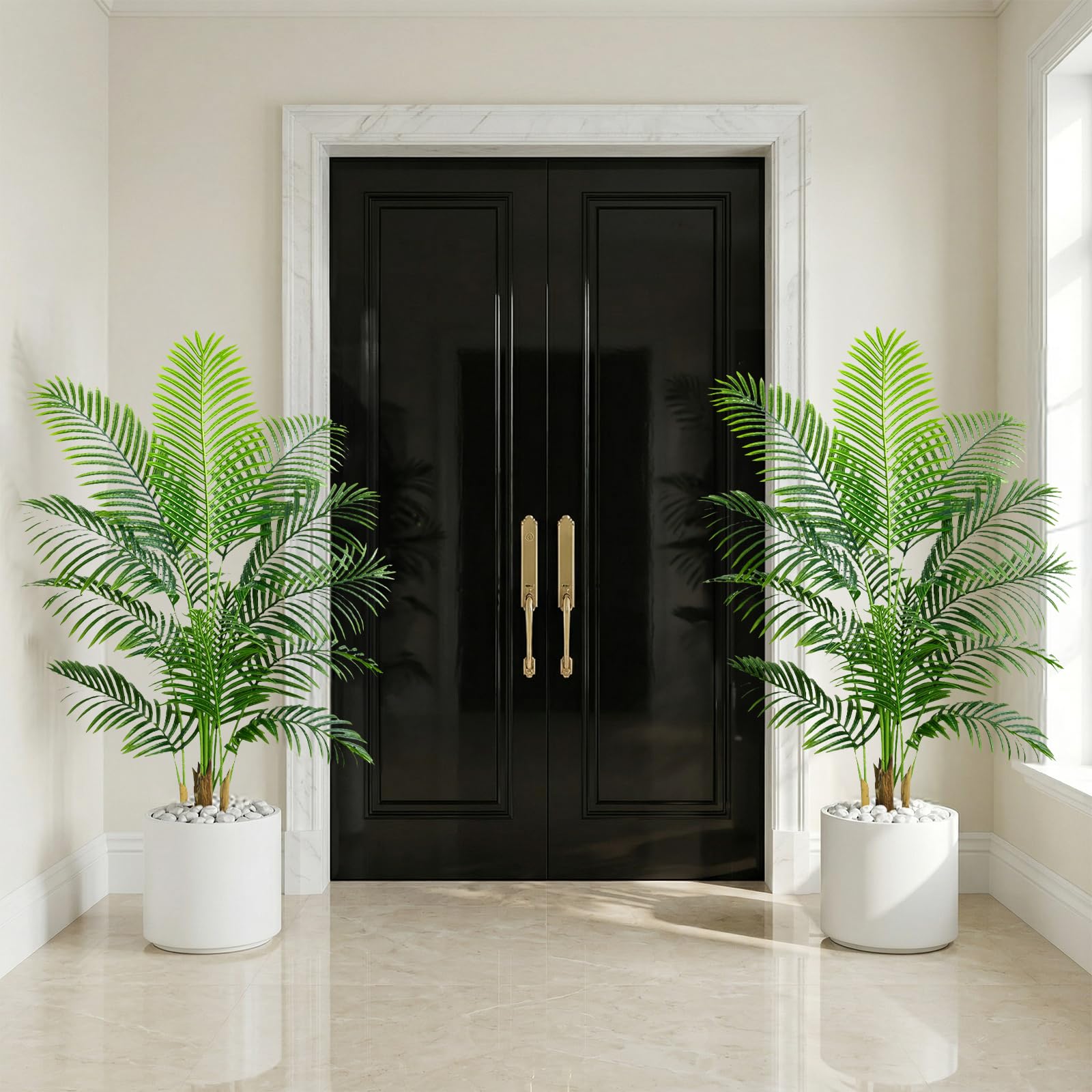 Künstliche Pflanzen 120cm, Kunstpflanze Palme Groß im Schwarzer Topf | Kunstpalme mit 13 Blätter | Kunstpflanzen wie echt für Zimmer Wohnzimmer Schlafzimmer Büro Balkon Innen Dekoration