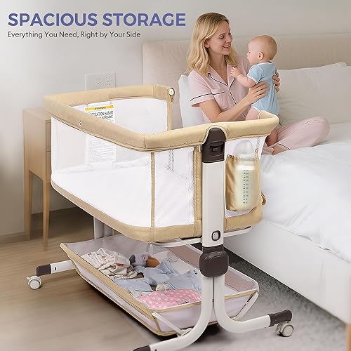 Miniatura 7 de Moisés para bebé, cuna de noche de estabilidad mejorada con lados de malla completa, sábana suave, ajuste de 6 alturas, canasta de almacenamiento,