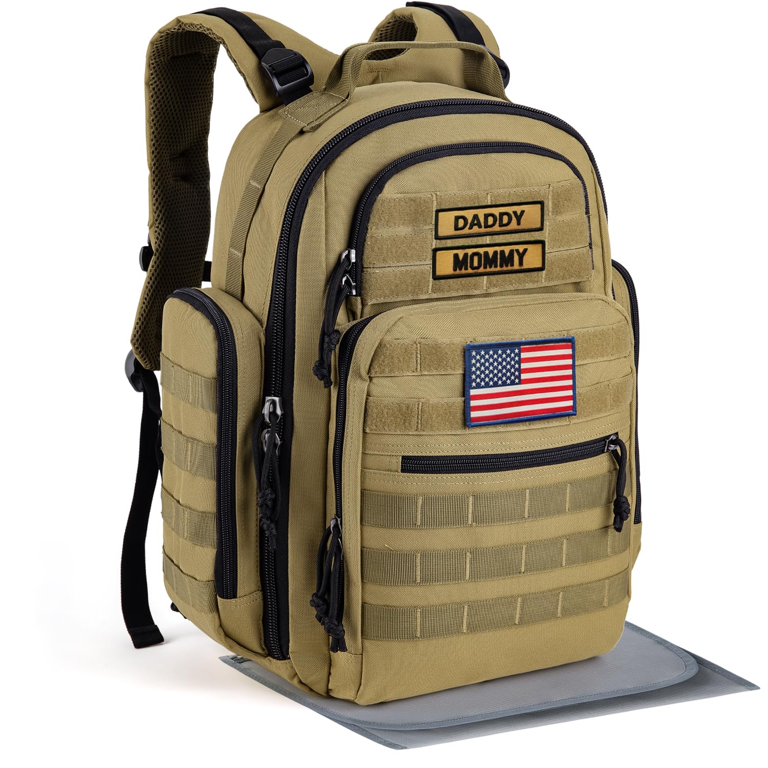 SHARKMOUTH Baby Diaper Bag for Men – Large Military Daddy Gear Backpack with Changing Pad for Travel Camping Hiking – Army Style for Active Dad Tan SHARKMOUTH Baby Diaper Bag for Men – Large Military Daddy Gear Backpack with Changing Pad for Travel Camping Hiking – Army Style for Active Dad Tan