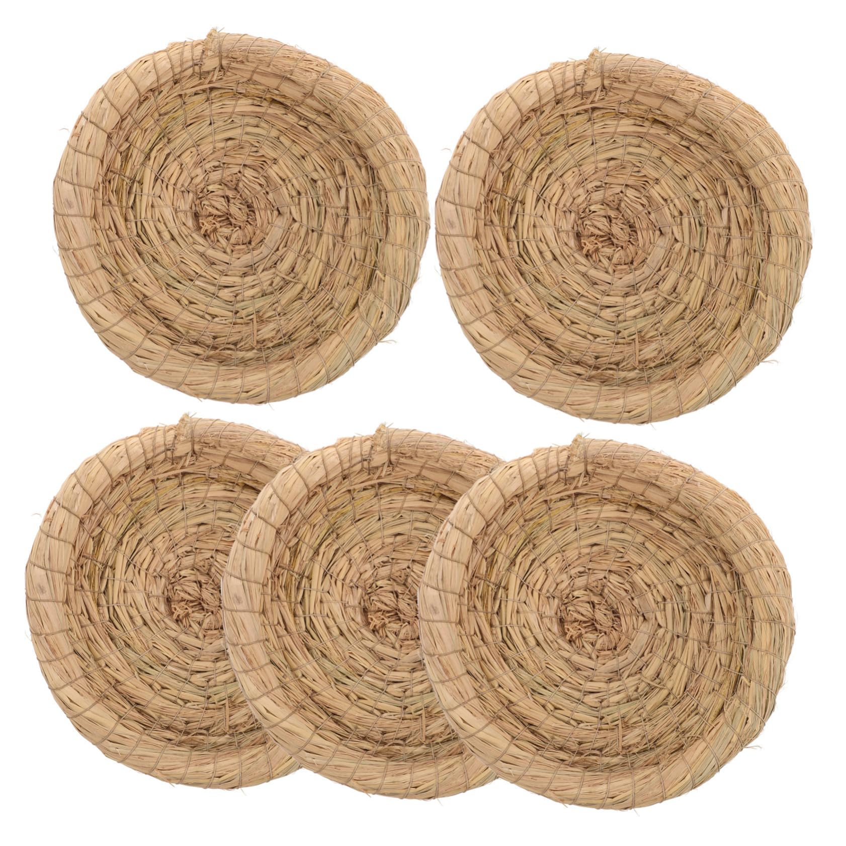 Nido de Paja Tejido para Pájaros y Animales Pequeños 5 Piezas | Beige, Material de Paja, Transpirable y Cómodo, Uso para Jaula y Descanso