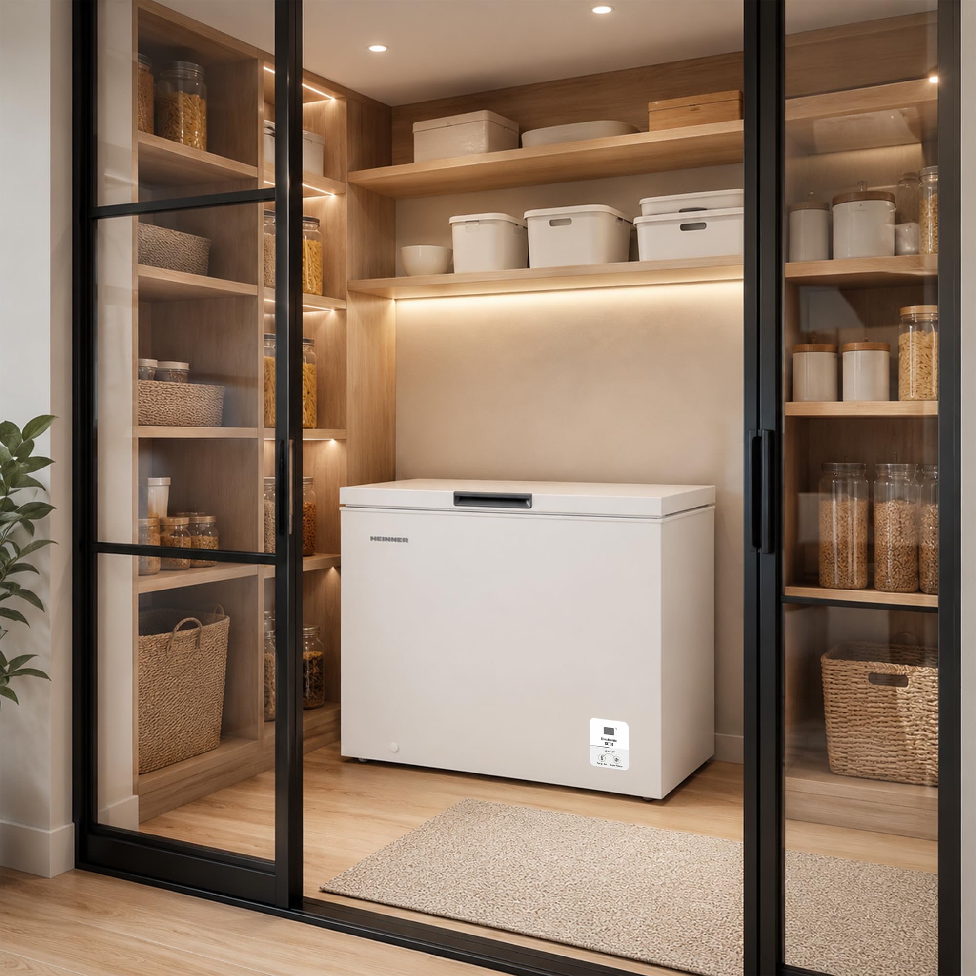 HCF-HS248EE++ Gefriertruhe 248 L – Großes Fassungsvermögen für Tiefkühlkost, Energieeffizienter Betrieb, LED-Display mit praktischer Innenbeleuchtung, Silber, Inklusive 5 Jahre Garantie