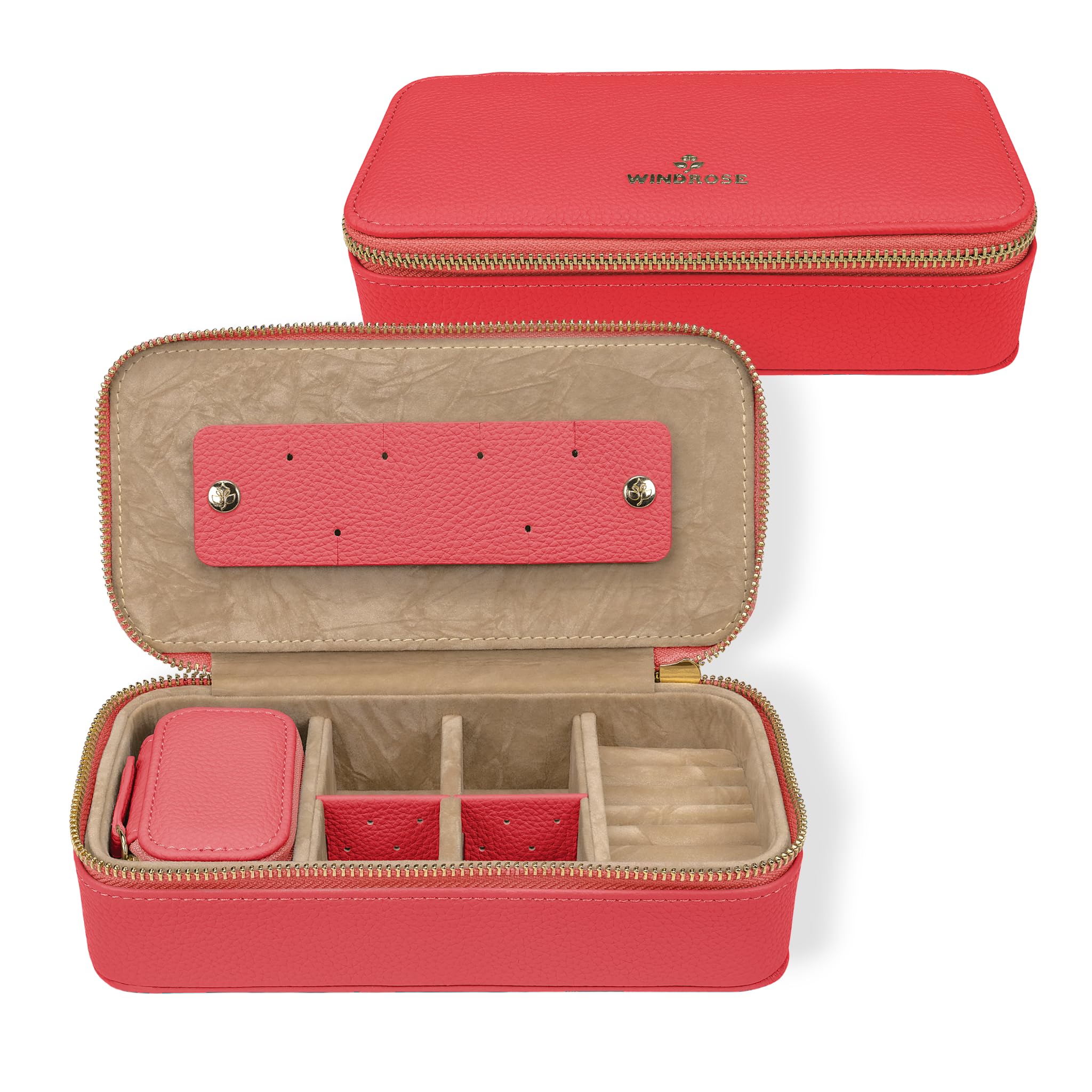 WINDROSE Aurora boîte à bijoux corail grand format avec tiroirs et rangement de joaillerie