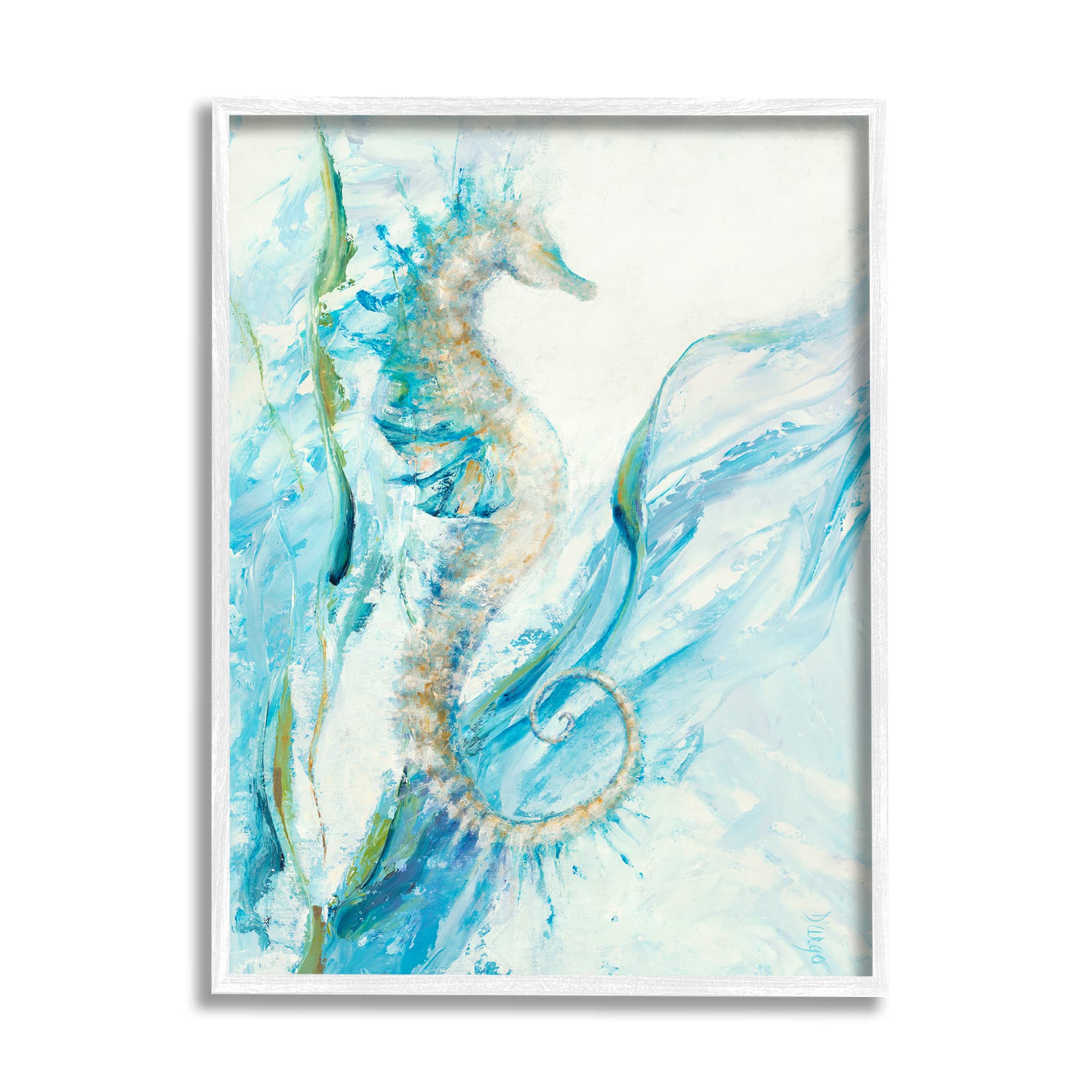Stupell Industries Nautical Seahorse Blue Fluid Ocean Water, Design by Dina D'Argo White Framed Wall Art, 16 x 20