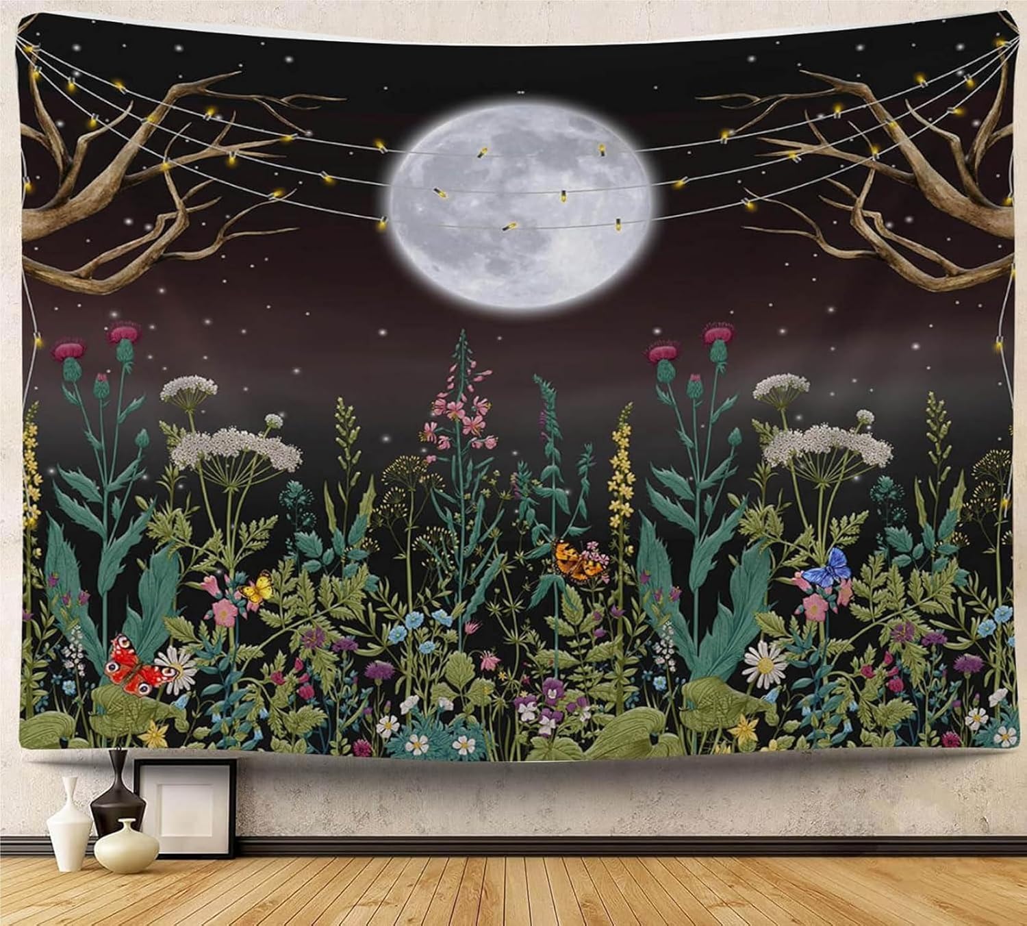 Mocsicka Moonlit Garden Tapestry Night Landscape Moon
