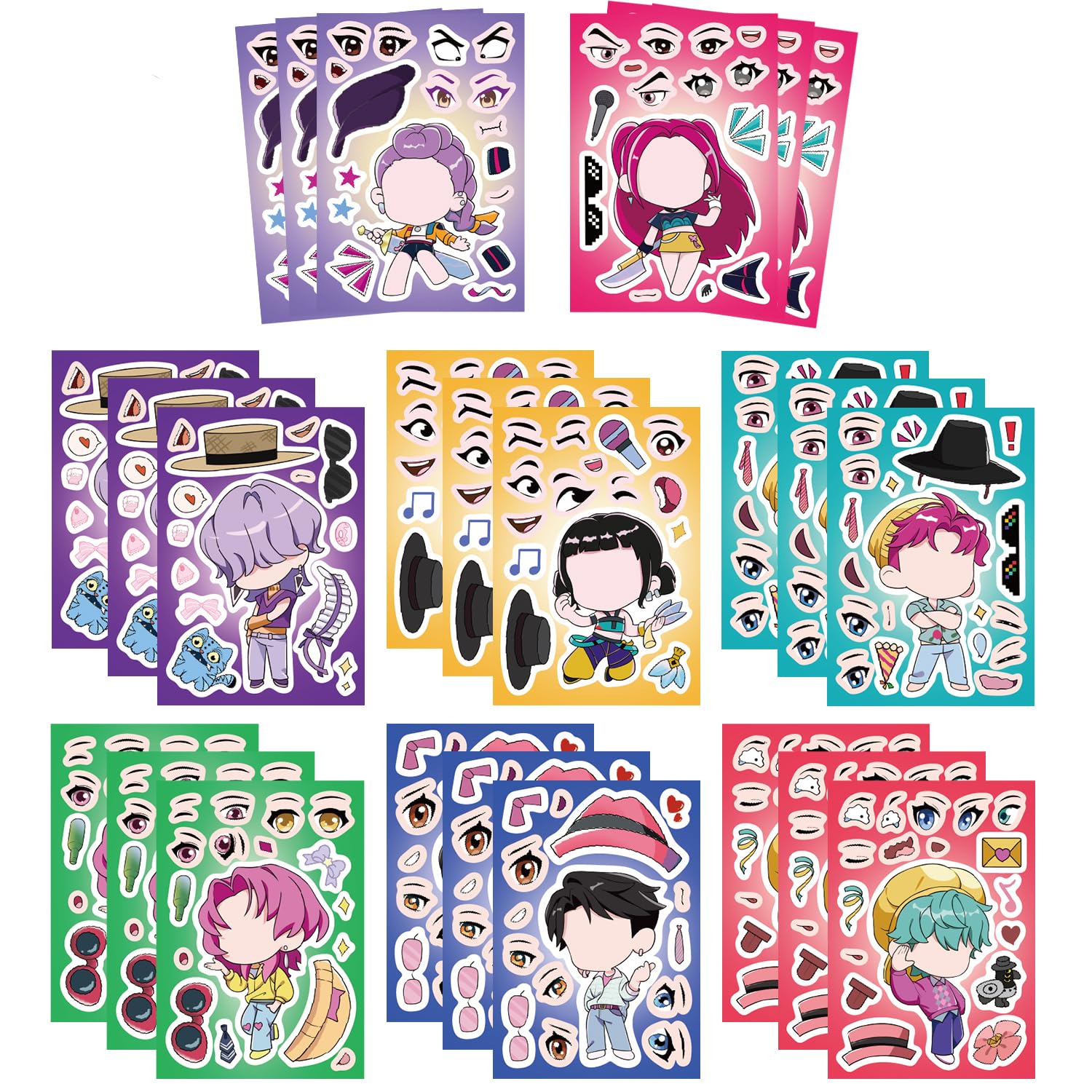 24 Sheets Make a Face Stickers, Dress Me Up Stickers for Girls Kids, Korean Pop Music Make Your Own Mix and Match Sticker Sheets Art Craft Kit Toys Decals