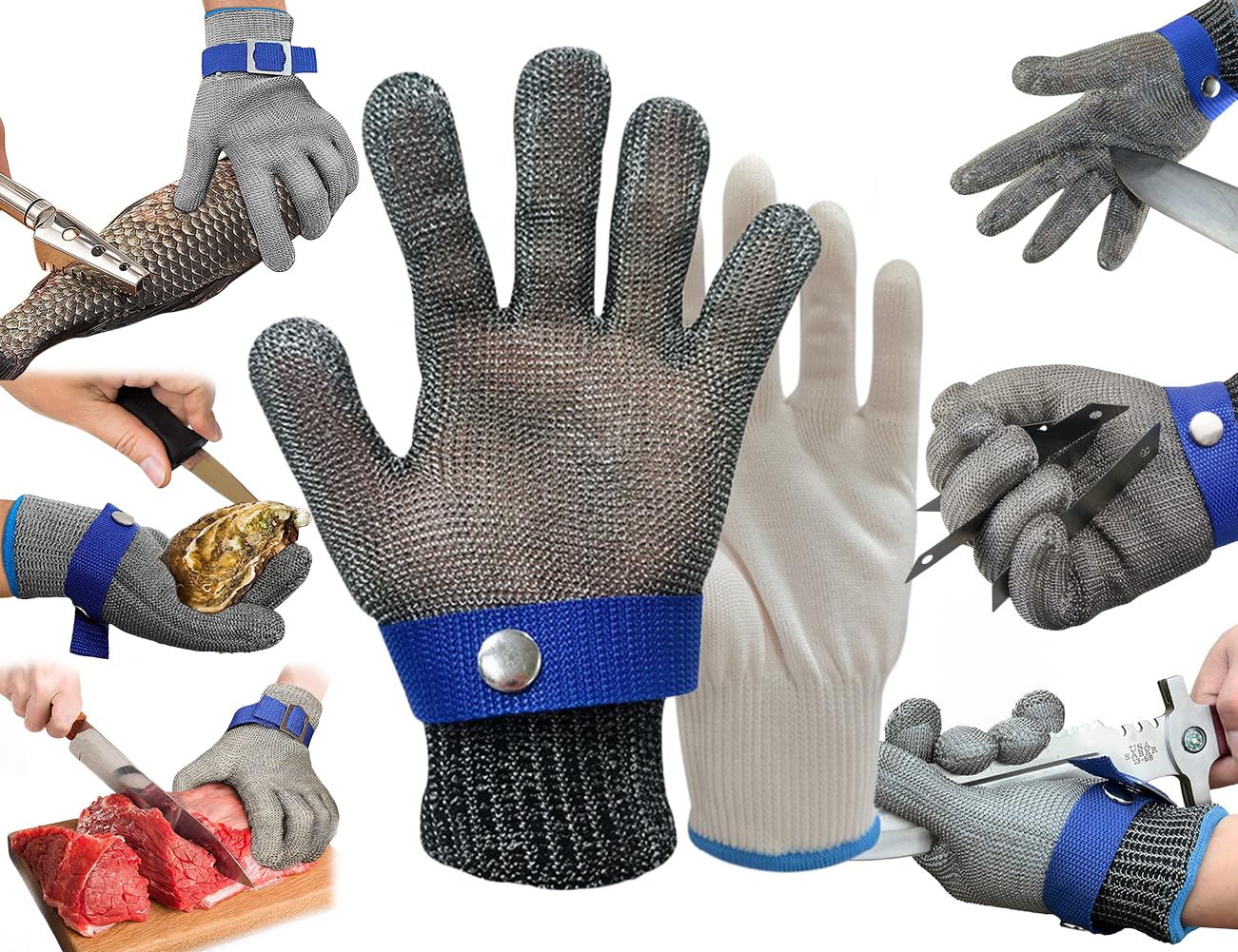 Litex Level 9 Stainless Steel Mesh Metal Glove Food Grade Cut-proof Safety Work Glove Adjustable Wrist Knife Cutting