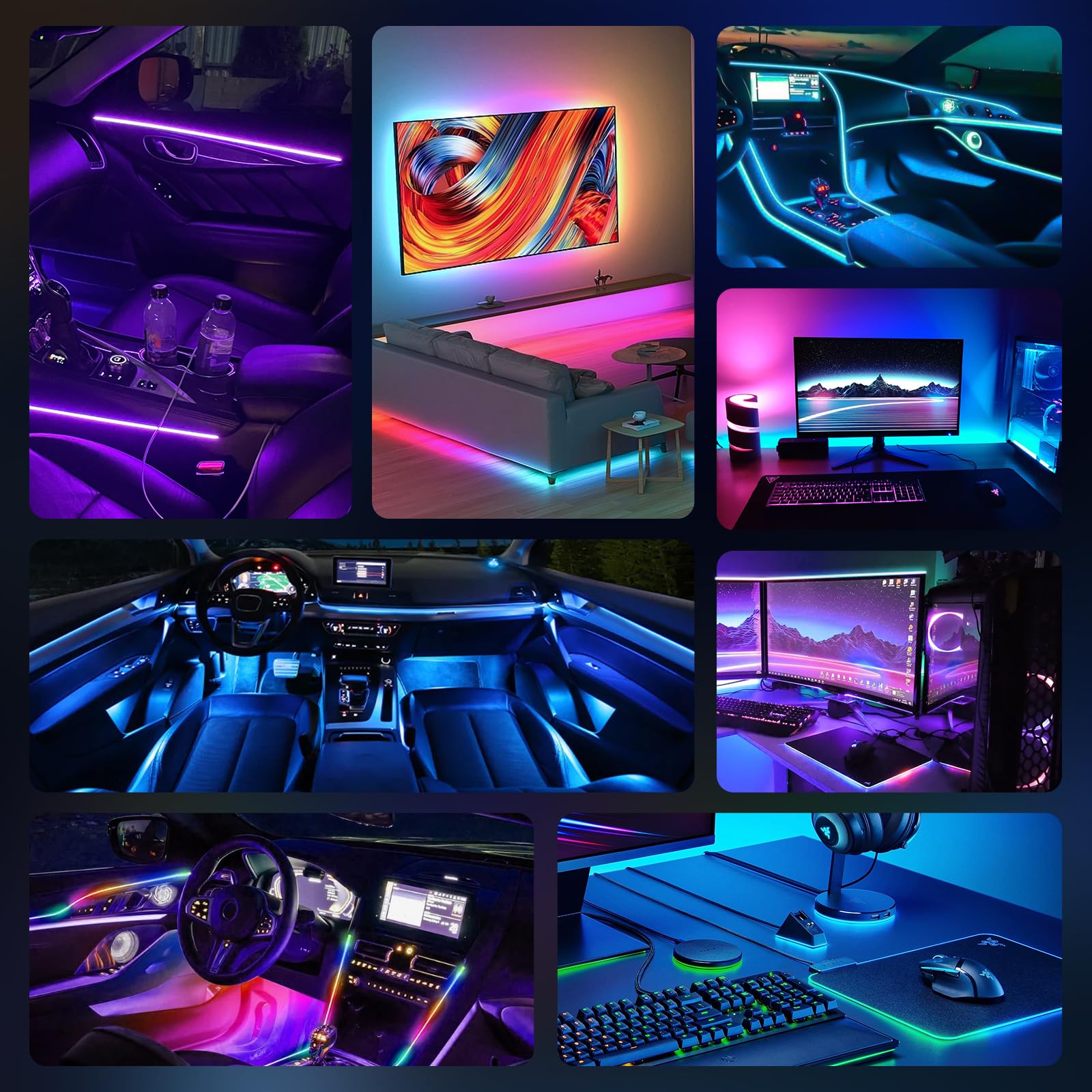 Weinsamkeit Iluminación LED Interior de Coche, RGB Tira Luz de Ambiente Coche Acrílica con 160 LEDs y 3 Métodos de Control Iluminación Interior USB Ambiente Interior Neón Tira de Luces para Coche