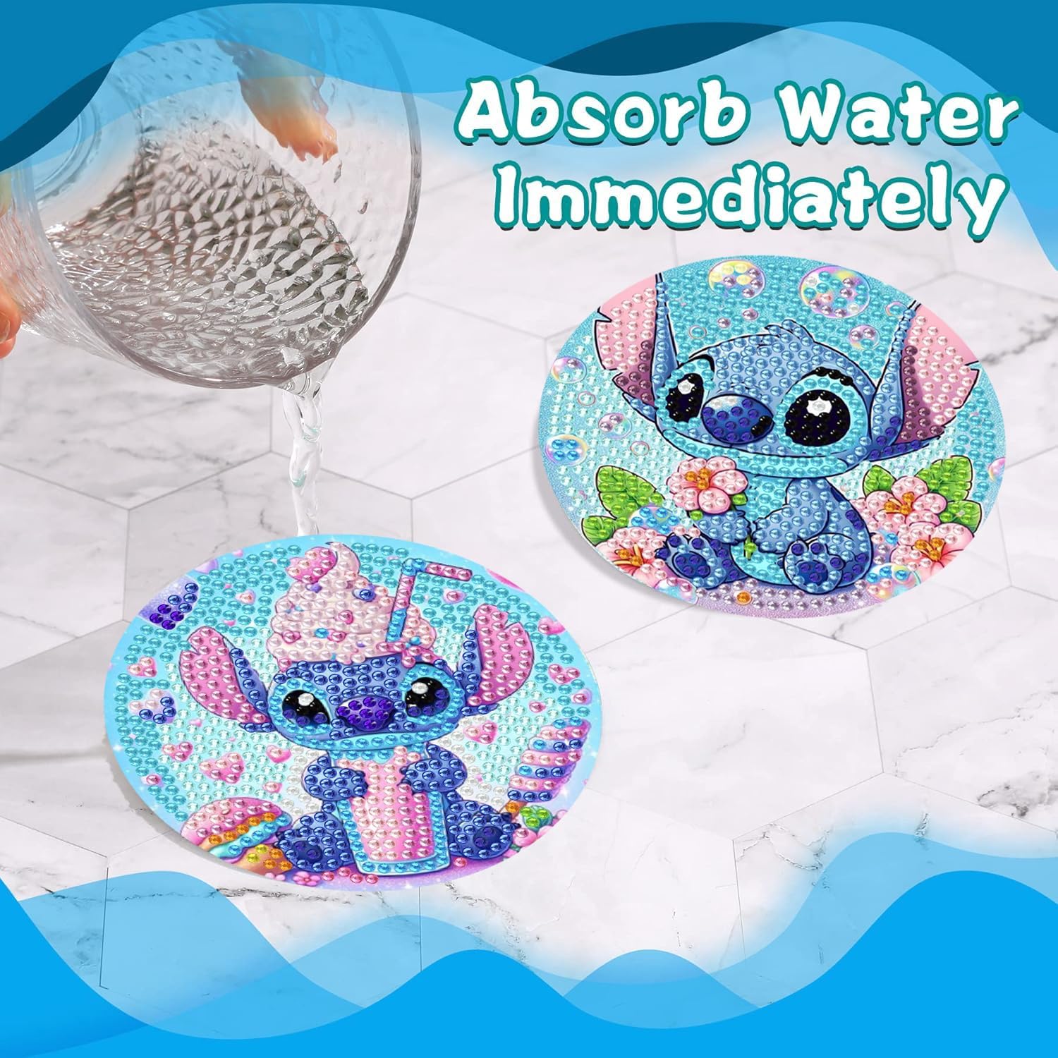LWZAYS Diamond Painting Coasters Kits, 8 Pack Cartoon Diamond Art Coasters with Holder, Crafts Kits for DIY Coasters, Diamond Art Coasters