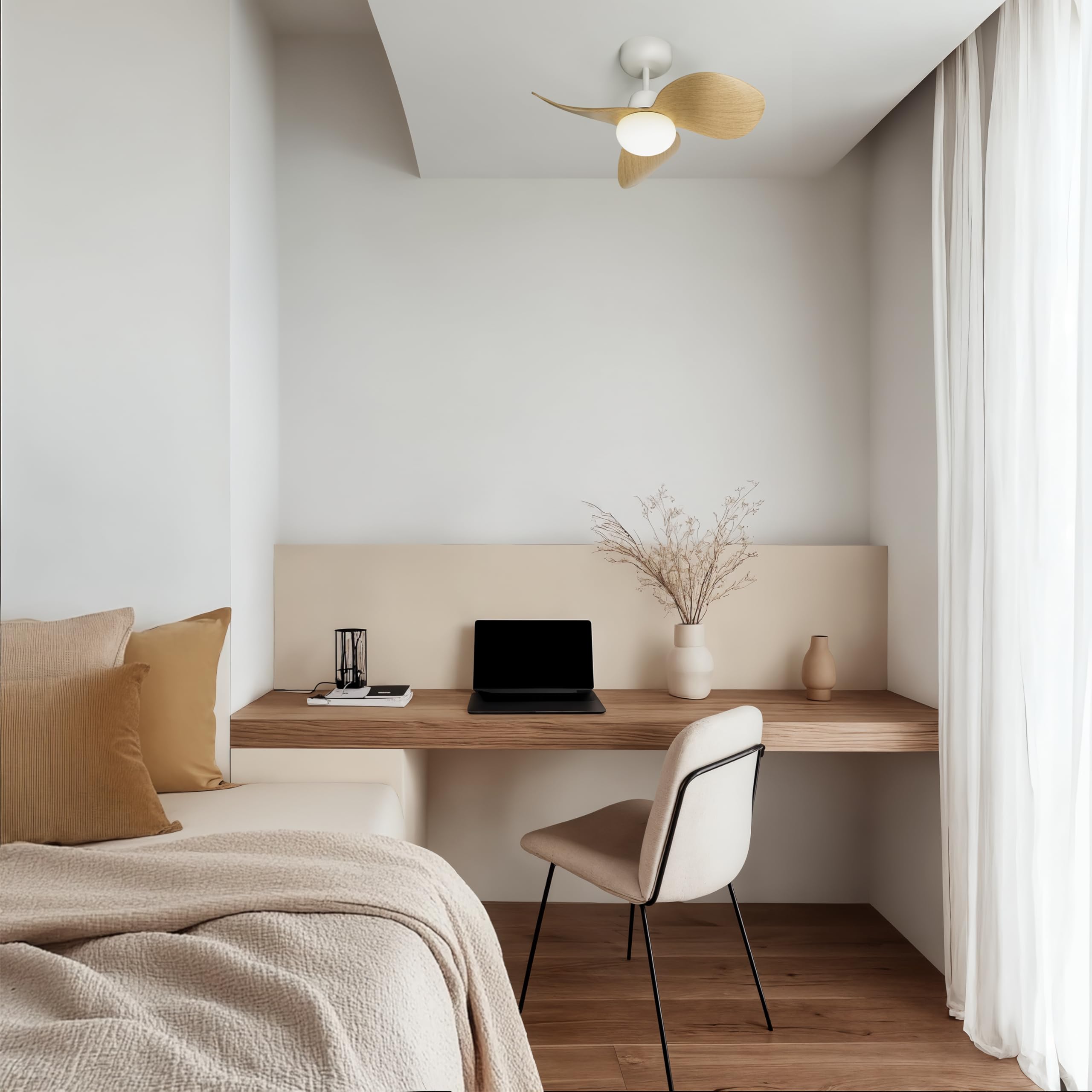 Sulion - Ventilatore da soffitto con luce silenziosa e leggera, potente motore DC, 6 velocità, timer, estate/inverno, luce LED dimmerabile CCT, installazione rapida