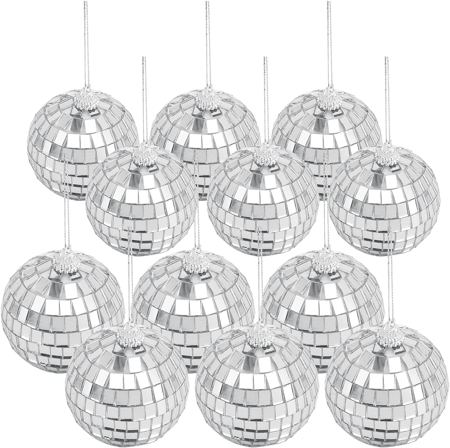 The Decor Affair 28 Pcs Hanging Mirror Disco Ball Glass Disco Ball Silver Mini Disco Ball Reflective Disco Ball, Halloween Disco Party Supplies, Christmas Tree Decorations (2.5 Inch).