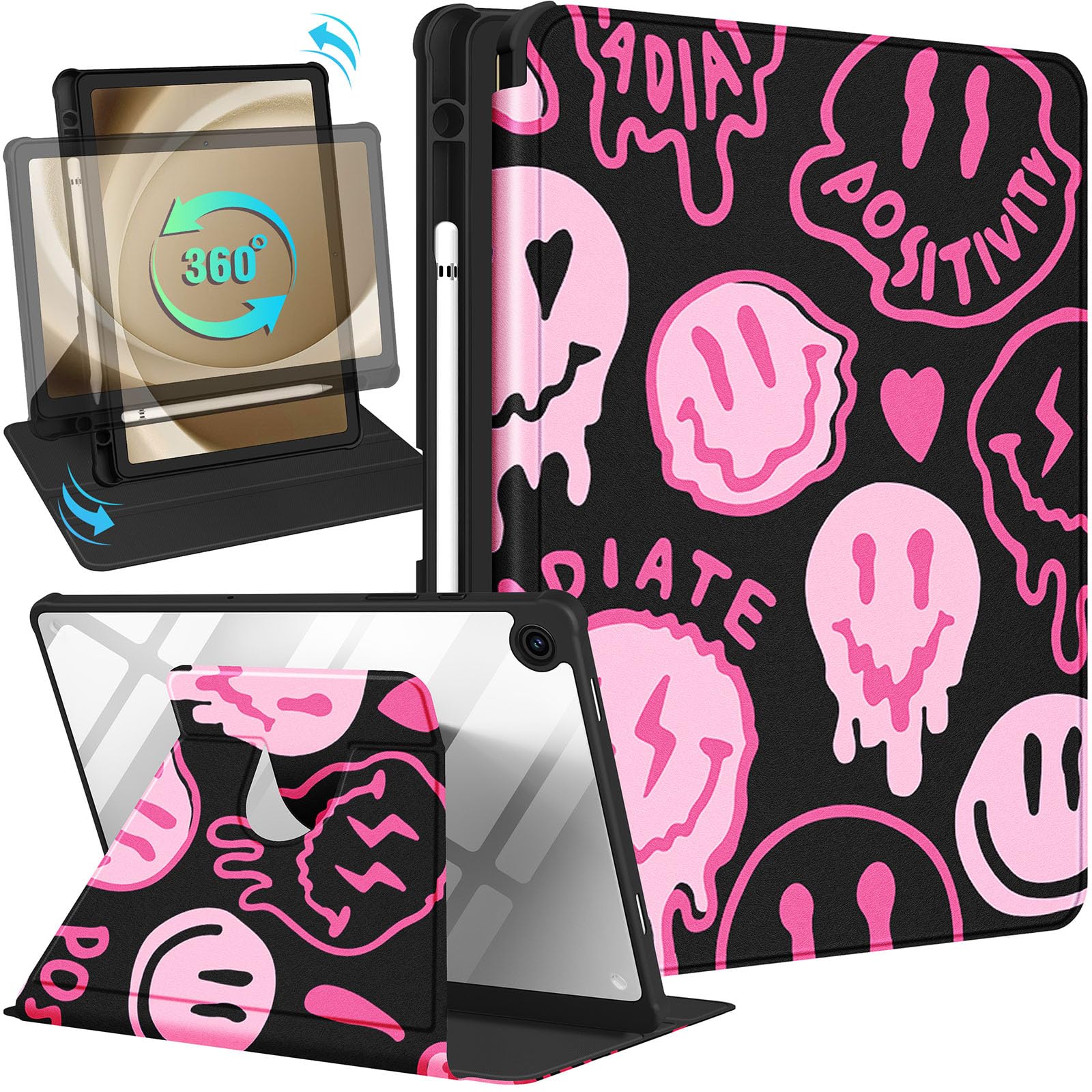 Kidcube for Samsung Galaxy Tab A9 Plus Case 11 Inch for Women Girls Cute Folio Cover with Pencil Holder Aesthetic Cool Unique Design Rotating Stand