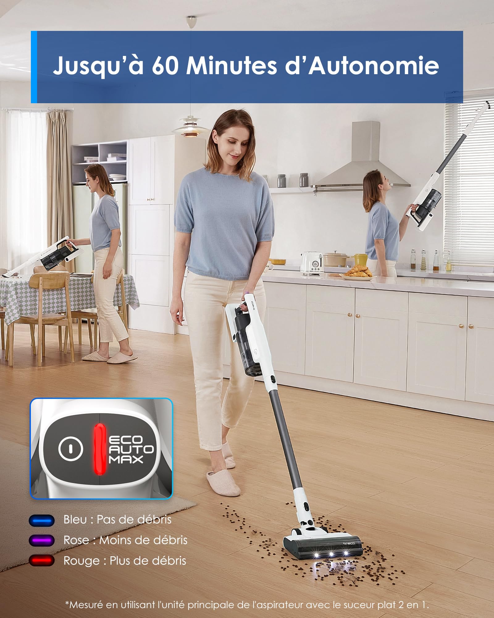 Tineco Bezprzewodowy odkurzacz A30S, ssanie 160 W, czas 60 minut, zbiornik na kurz 1 l, szczotka ZeroTangle, technologia PureCyclone, światło LED