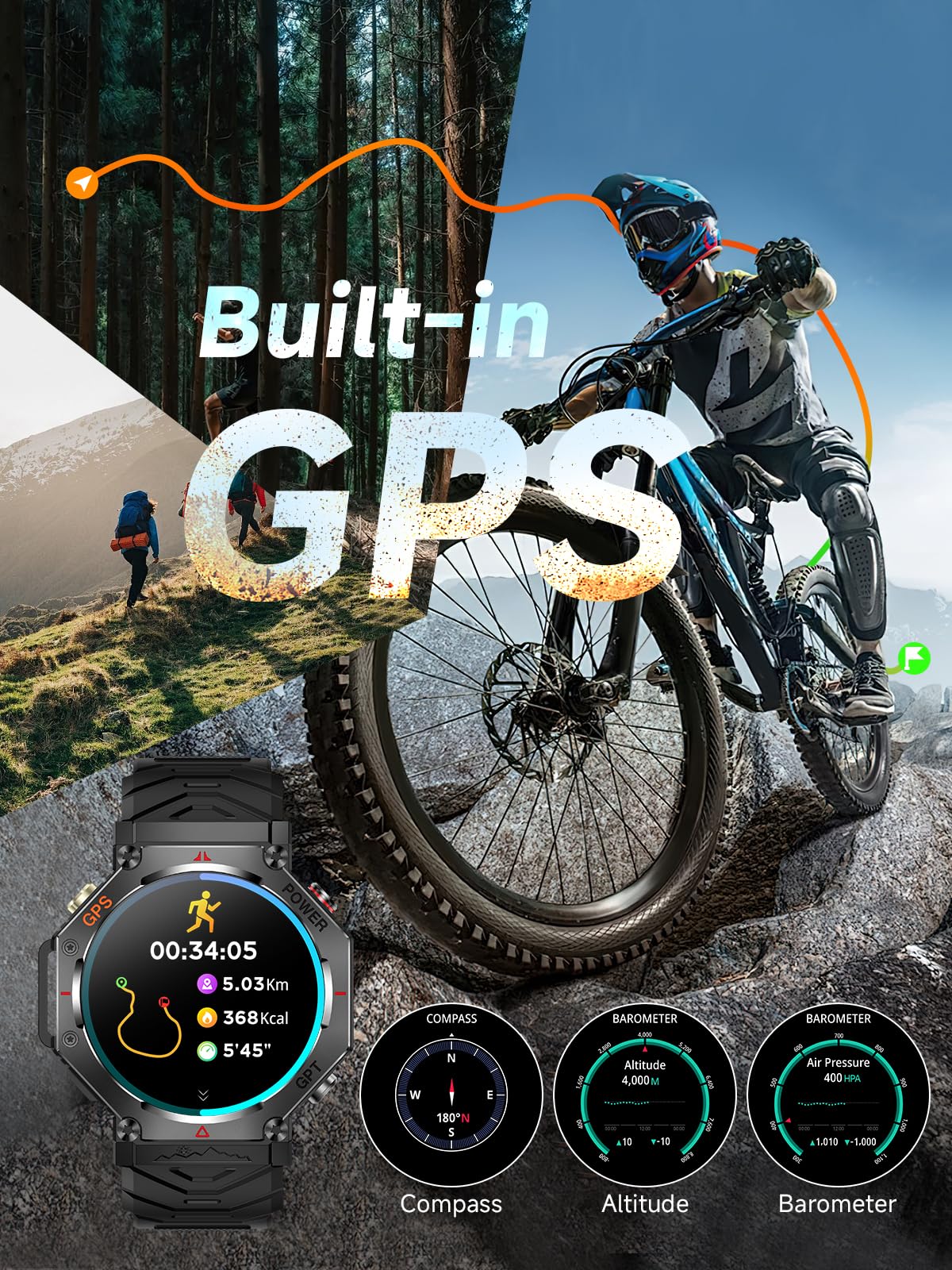 GPS Smartwatch per Uomini Militare Fitness Tracker - Dettaglio