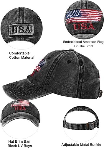 Miniatura 2 de Gorra de béisbol patriótica americana para hombres, ajustable, de algodón, para papá, 4 piezas, para mujeres y adolescentes