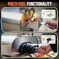 Vista 3 de BIG HORN OUTDOORS Horno de pizza multicombustible de 12 pulgadas, horno de pizza portátil para exteriores, leña y gas propano, máquina de pizza