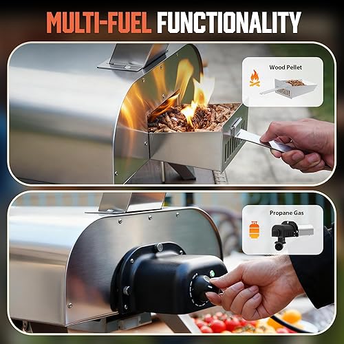 Miniatura 3 de BIG HORN OUTDOORS Horno de pizza multicombustible de 12 pulgadas, horno de pizza portátil para exteriores, leña y gas propano, máquina de pizza de