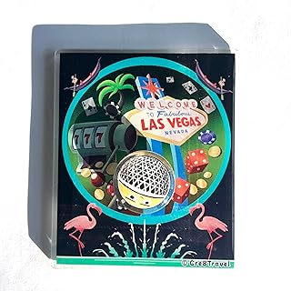 Las Vegas Acrylic Magnet with Rotating Sphere - Iconic Vegas Souvenir, Welcome Sign, Casino-Inspired Design, Sphere Magnet