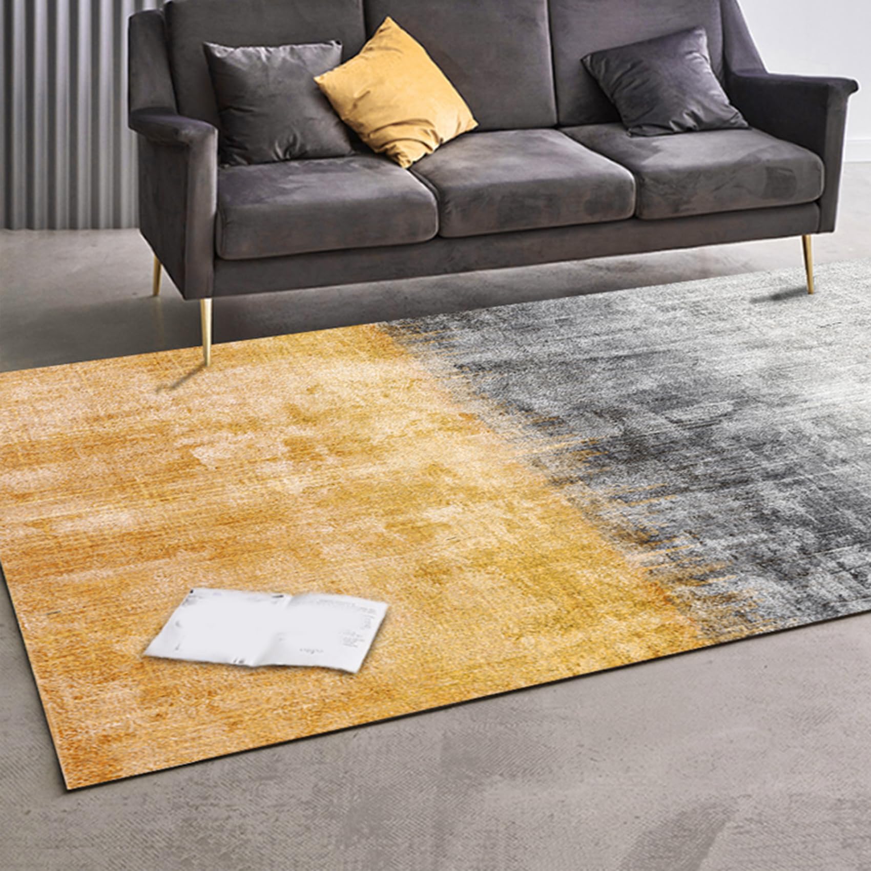 Tapis lavable moderne abstrait noir et jaune pour chaise de bureau