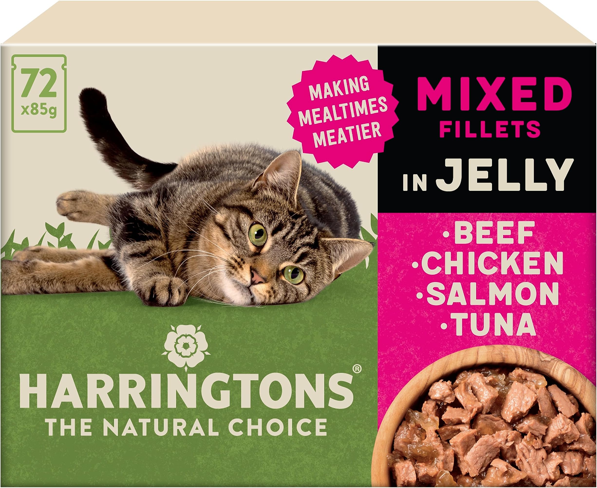 Complete Wet Pouch Grain Free Hypoallergenic Adult Cat Food Mixed in Jelly Pack 72x85g - Beef, Chicken, Salmon & Tuna- Making Mealtimes Meatier