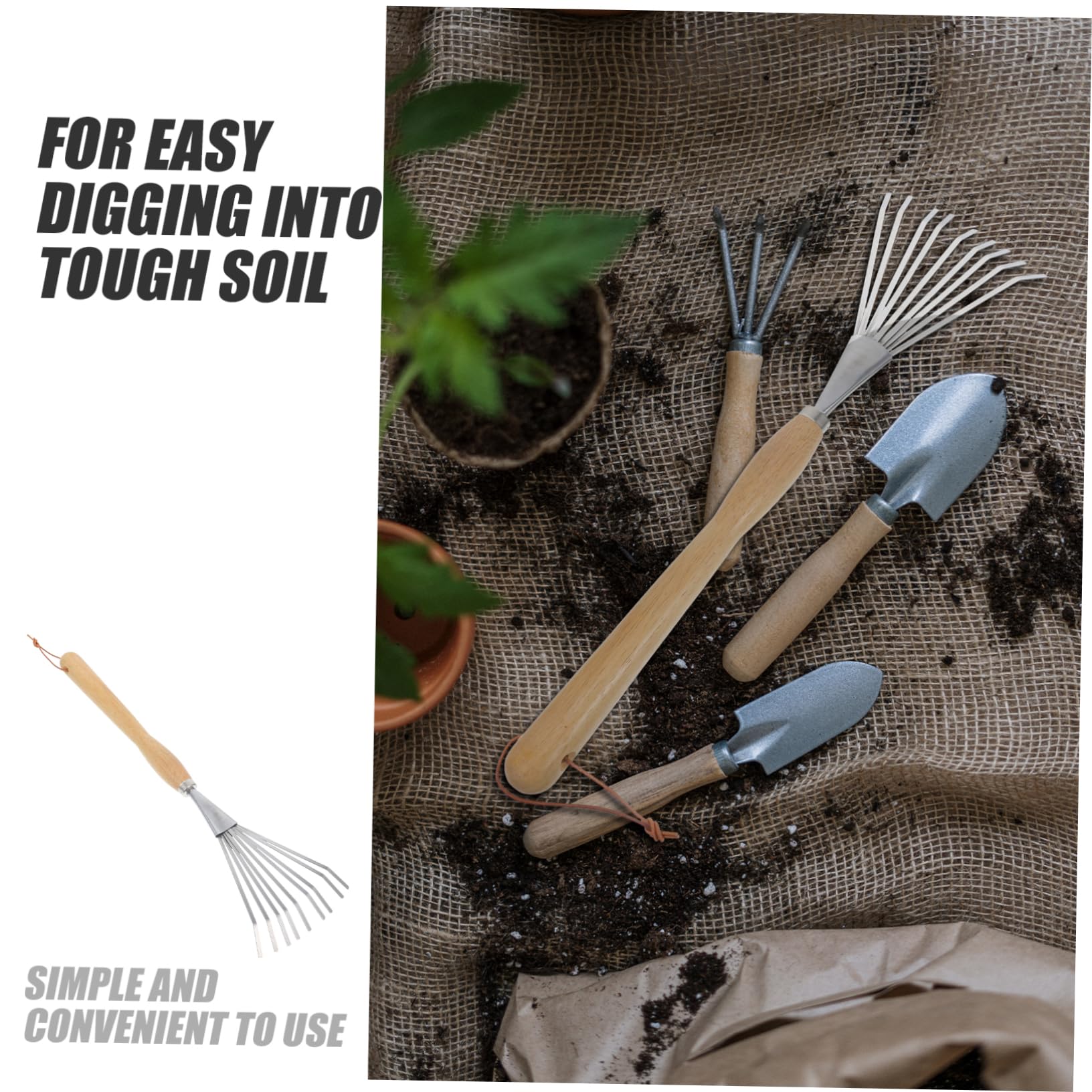 Rastrillo De Jardín para Césped y Herramienta De Mano con Mango Ergonómico para Plantar y Aflojar Tierra